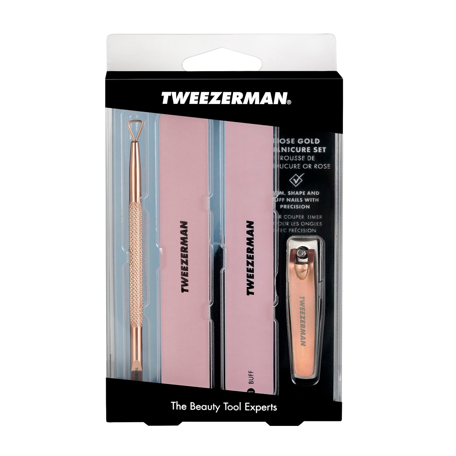 Tweezerman Manicure Kit with Clipper, Polish Remover Pushy, 2 Files Black