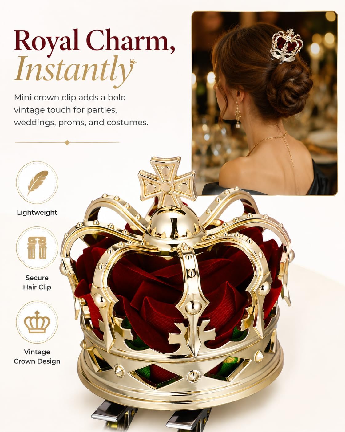 PRETYZOOM 3D Mini Queen Crown Hair Clip for Women