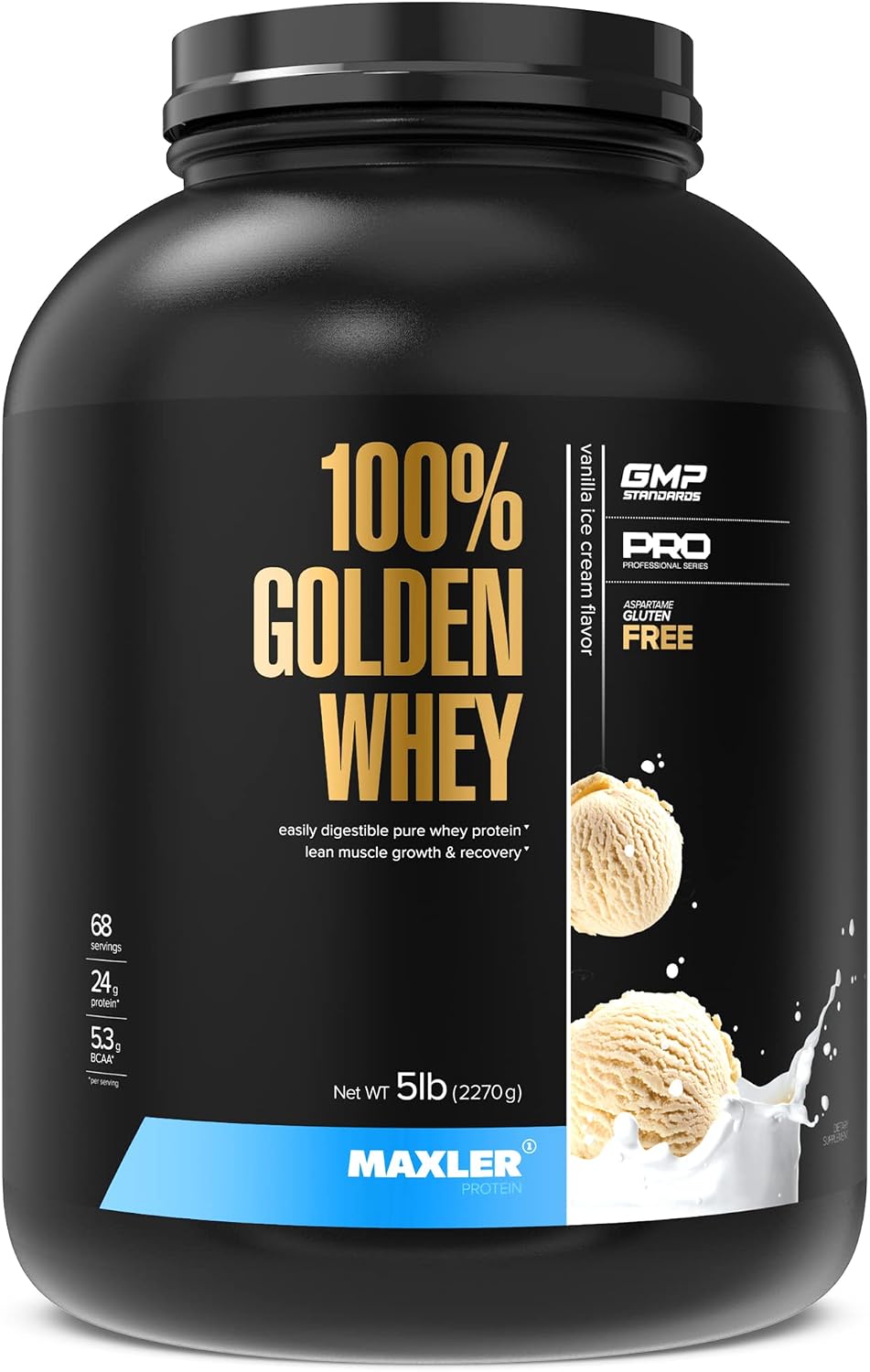 100% Golden Whey Protein - 24g of Protein per Serving - Whey Protein Powder for Pre Post Workout - Fast-Absorbing Whey Concentrate, Isolate & Hydrolysate Blend - Vanilla Ice Cream 2 lb