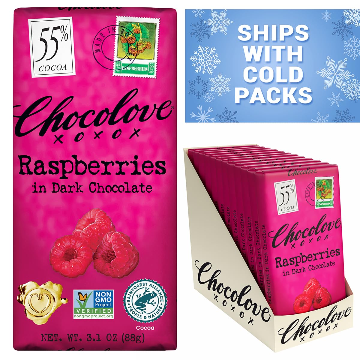 Chocolove Cherry & Almonds Dark Chocolate Bars | 55% Cocoa | Infused with Real Cherries & Crunchy Almonds | Crafted with Premium Chocolate | 3.2 oz Bar (12 Pack)
