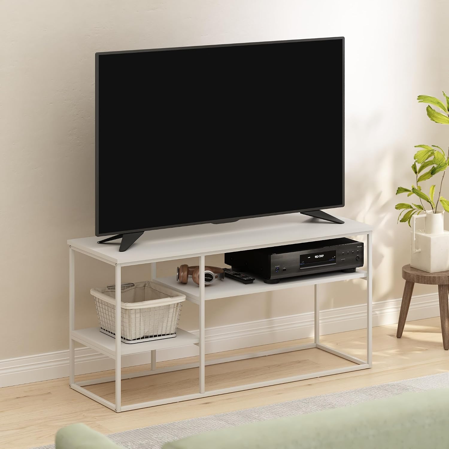 Furinno Moretti 3-Tier Metal Frame TV Stand, French Oak Grey