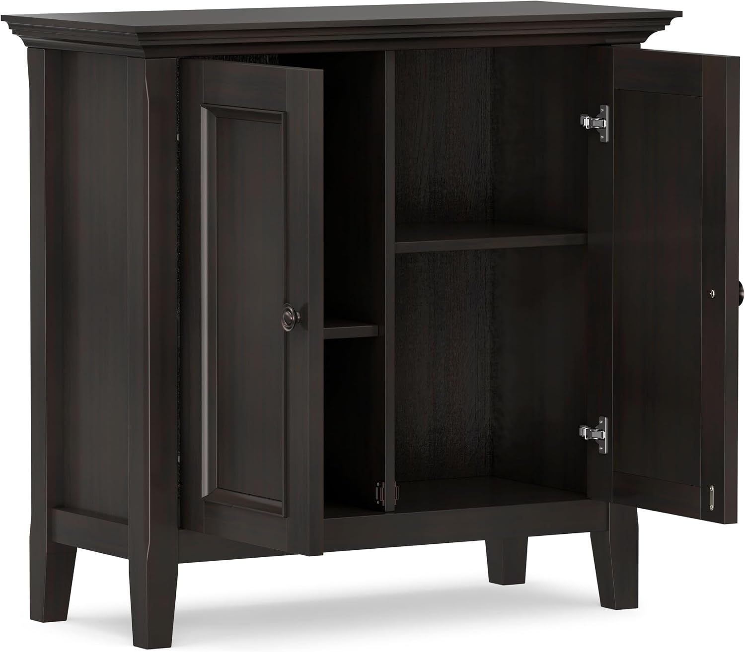 SIMPLIHOME Amherst 32" Wide Solid Wood Cabinet in Hickory Brown