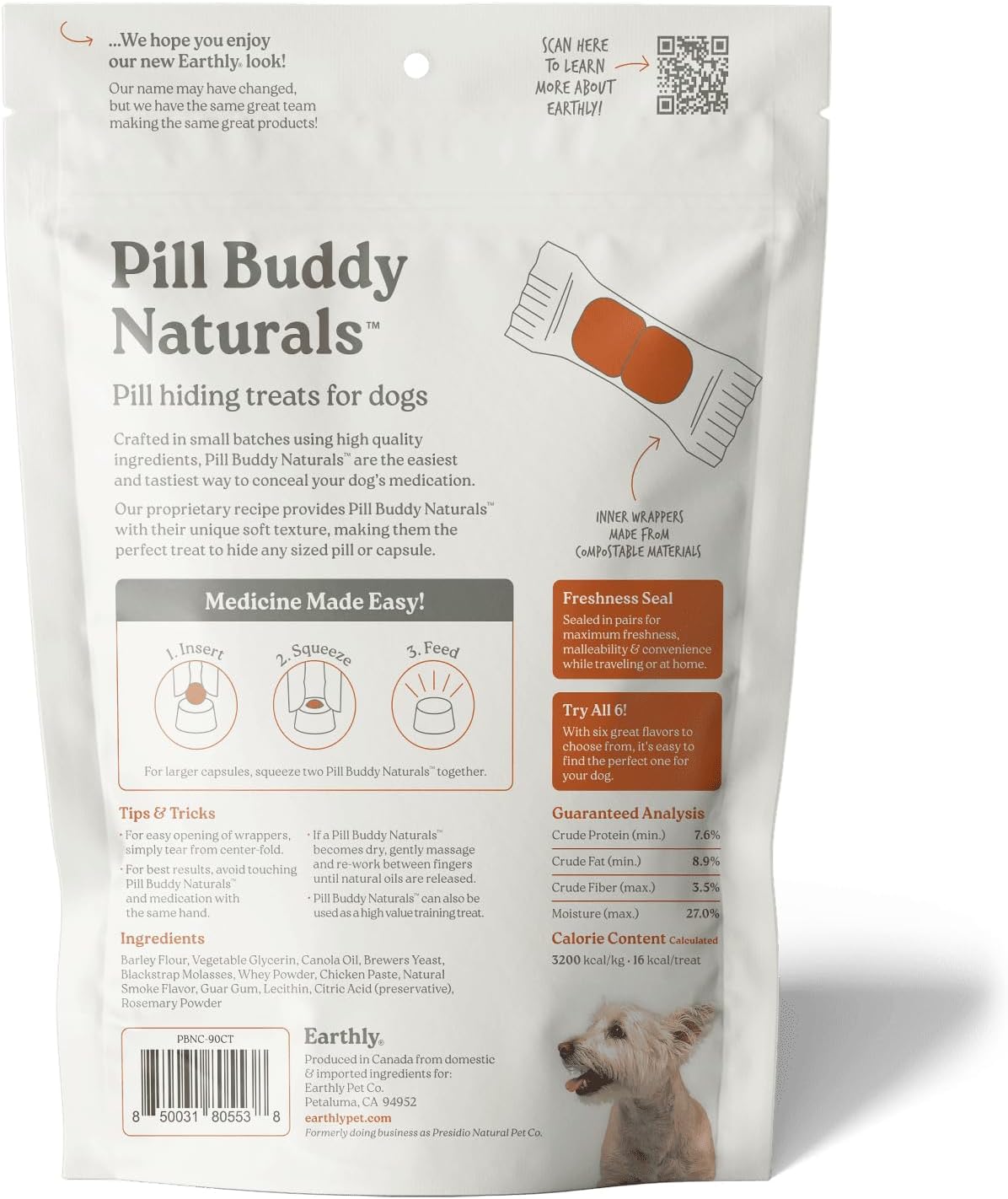 Presidio Earthly Pill Buddy Naturals - PB & Banana Recipe Pill Hiding Treats for Dogs - Make A Perfect Pill Concealing Pocket Or Pouch for Any Size Medication - 30 Servings