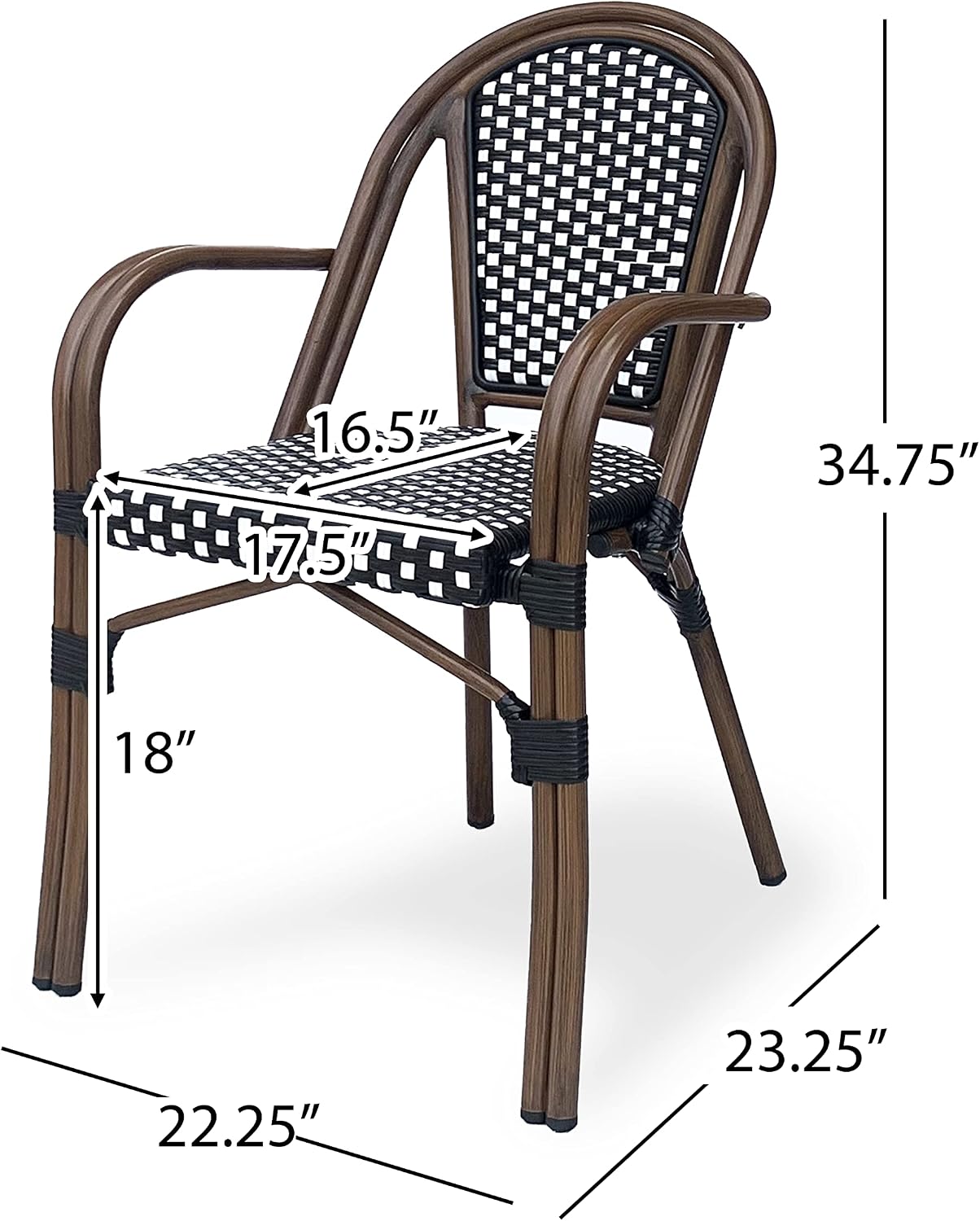Christopher Knight Home Anastasia Outdoor French Bistro Chair (Set of 2), Black + White + Bamboo Print Finish