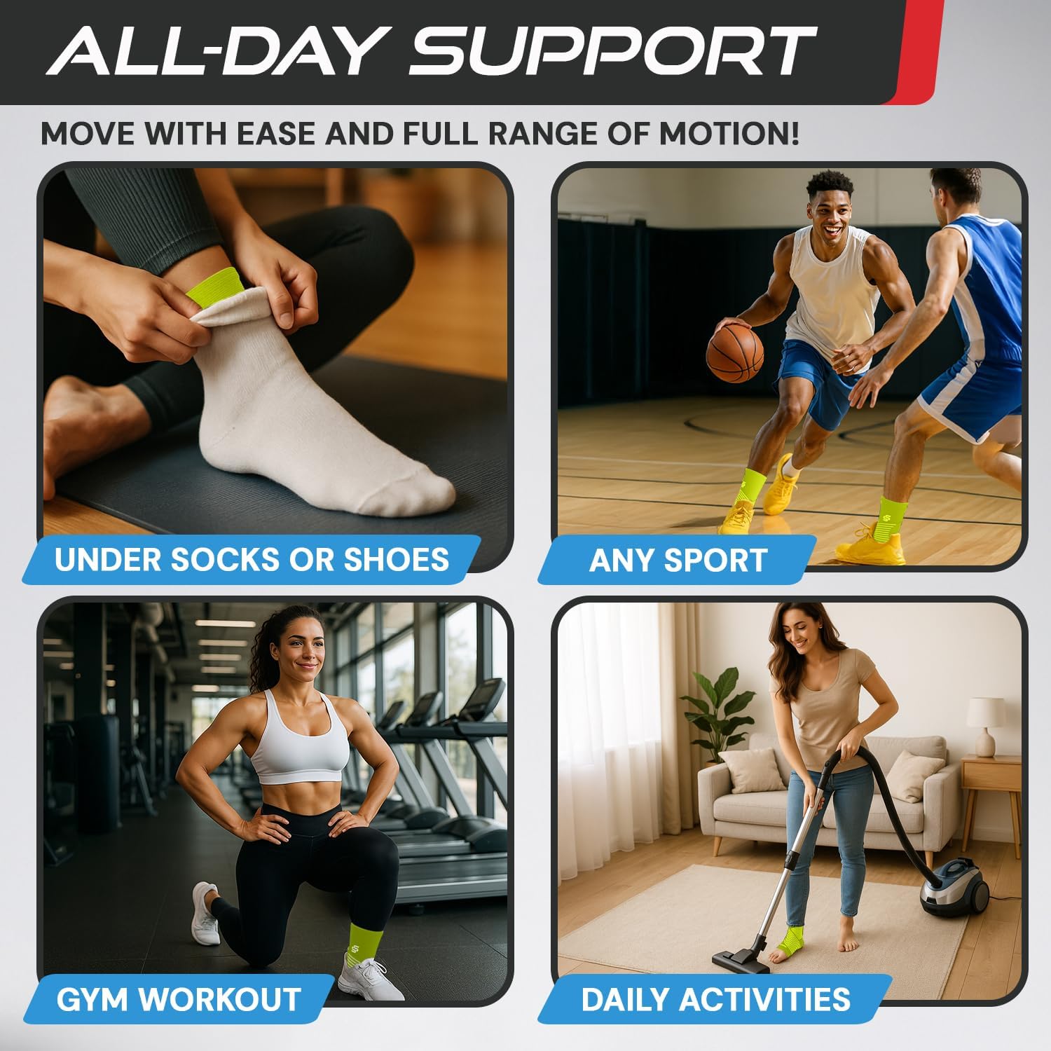 Sleeve Stars Ankle Brace for Women & Men, Ankle Wrap for Sprain, Compression Sleeve for Plantar Fasciitis Relief, Easy Customizable Support: w/ Removable Strap (Single/M:10"-12"/Black)