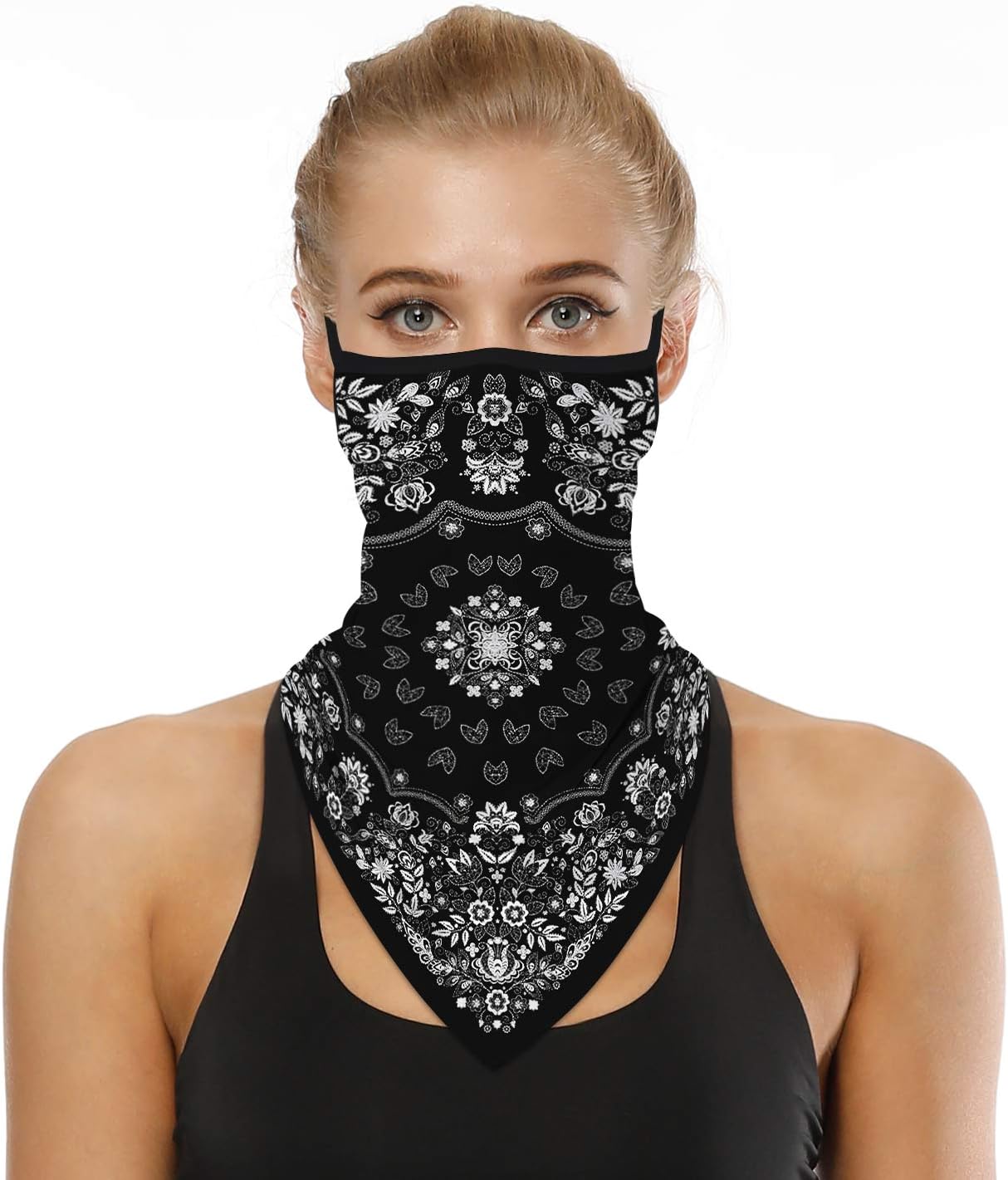 YAYOUREL Neck Gaiter Face Mask Bandanas for Men Women UV Face Scarf Cover Ear Loop Hole Facemask for Fishing Running Cycling