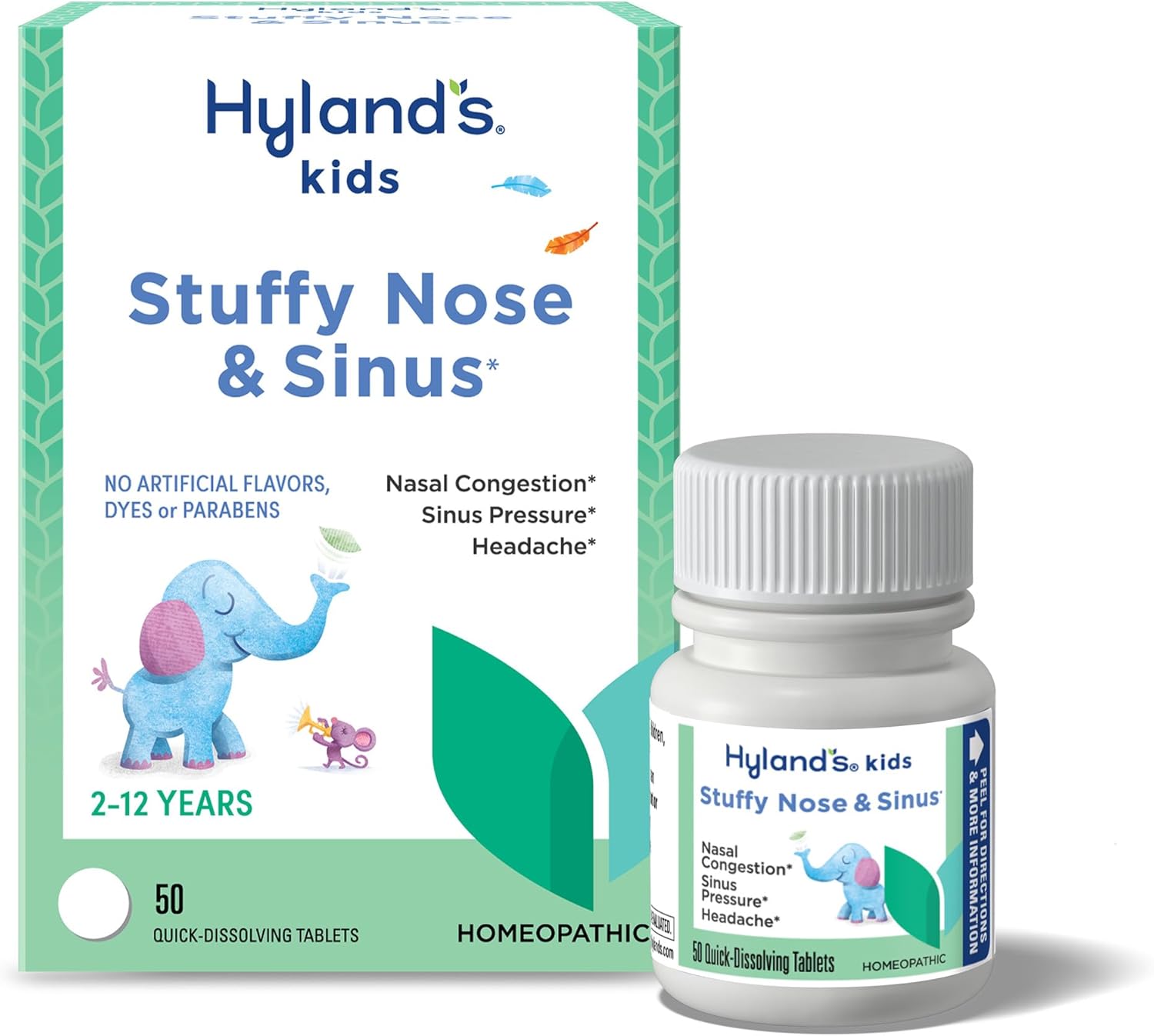 Hyland's Kids Stuffy Nose and Sinus Tablets, for Children Ages 2+, 50ct