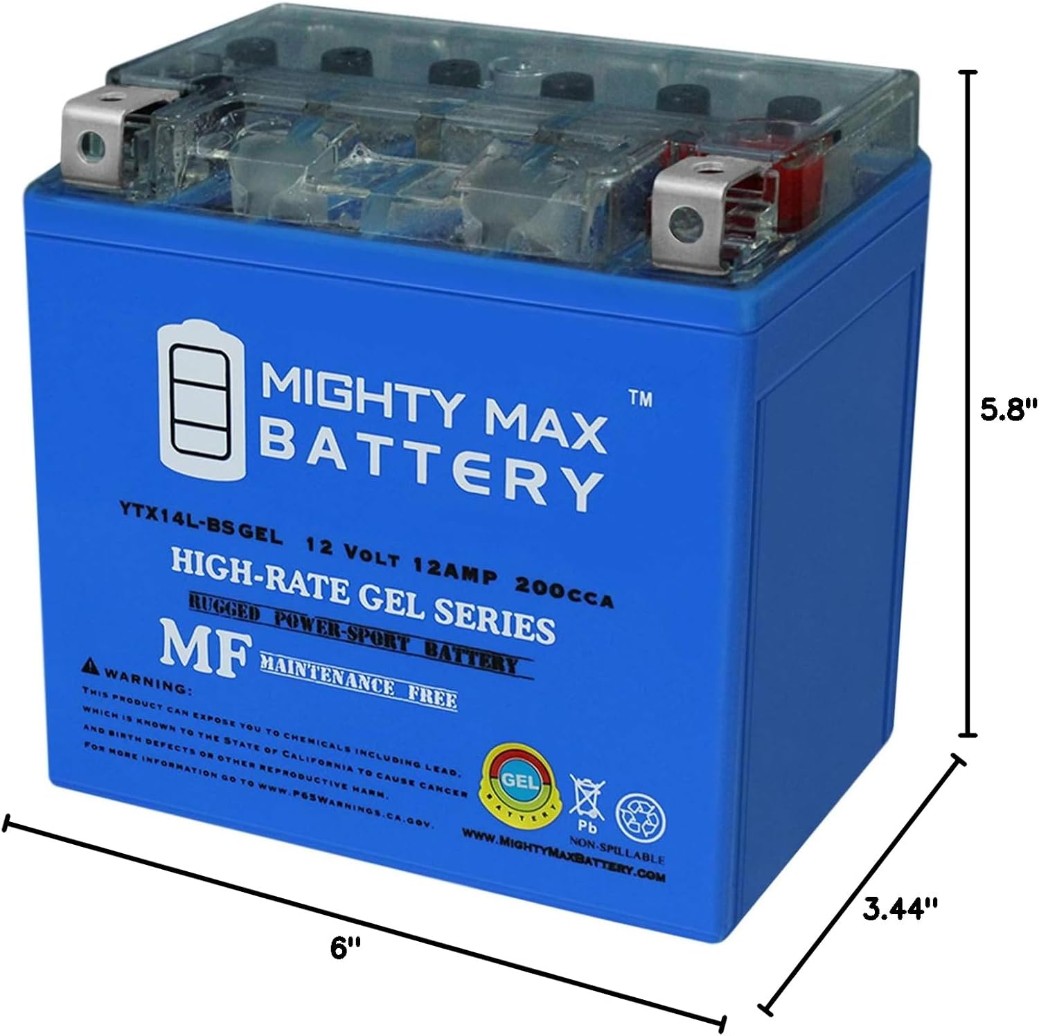 Mighty Max Battery YTX20L-BS GEL -12 Volt 18 AH, GEL Type, 270 CCA, Rechargeable Maintenance Free SLA AGM Motorcycle Battery