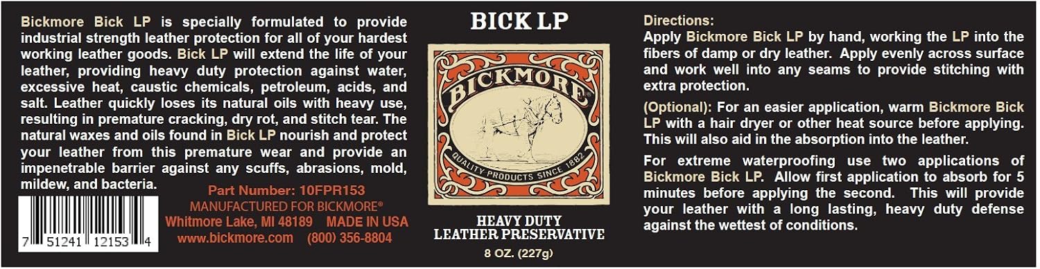 Bickmore Bick LP Leather Conditioner 8 oz, Scratch Repair | Heavy-duty preservative protects, softens and restores dry, cracked leather. Made in USA.