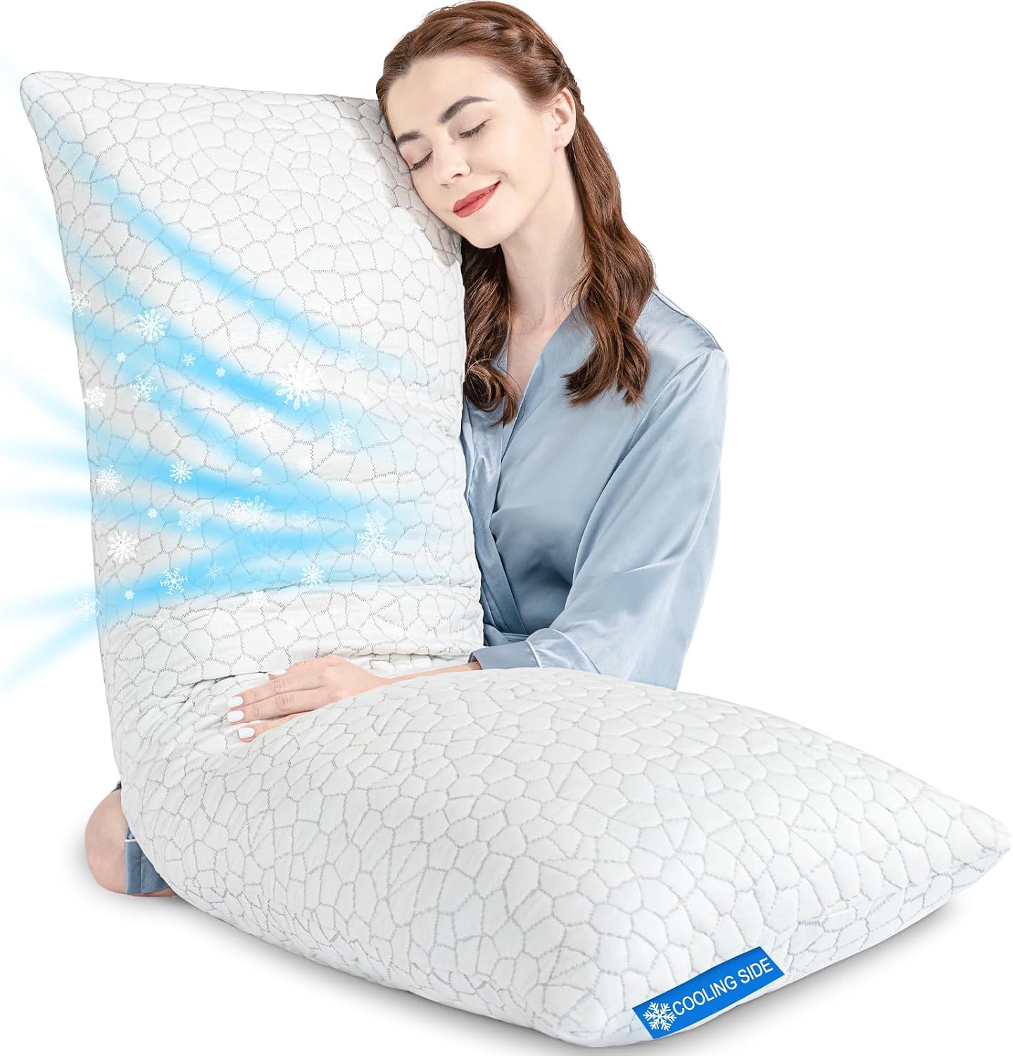 SUPA MODERN Cooling Pillow Queen Size Set of 2, CertiPUR-US Shredded Memory Foam Pillows for Sleeping, Cool Bed Pillows for Hot Sleepers, Adjustable Firm Pillow for Side,Back,Stomach Sleepers