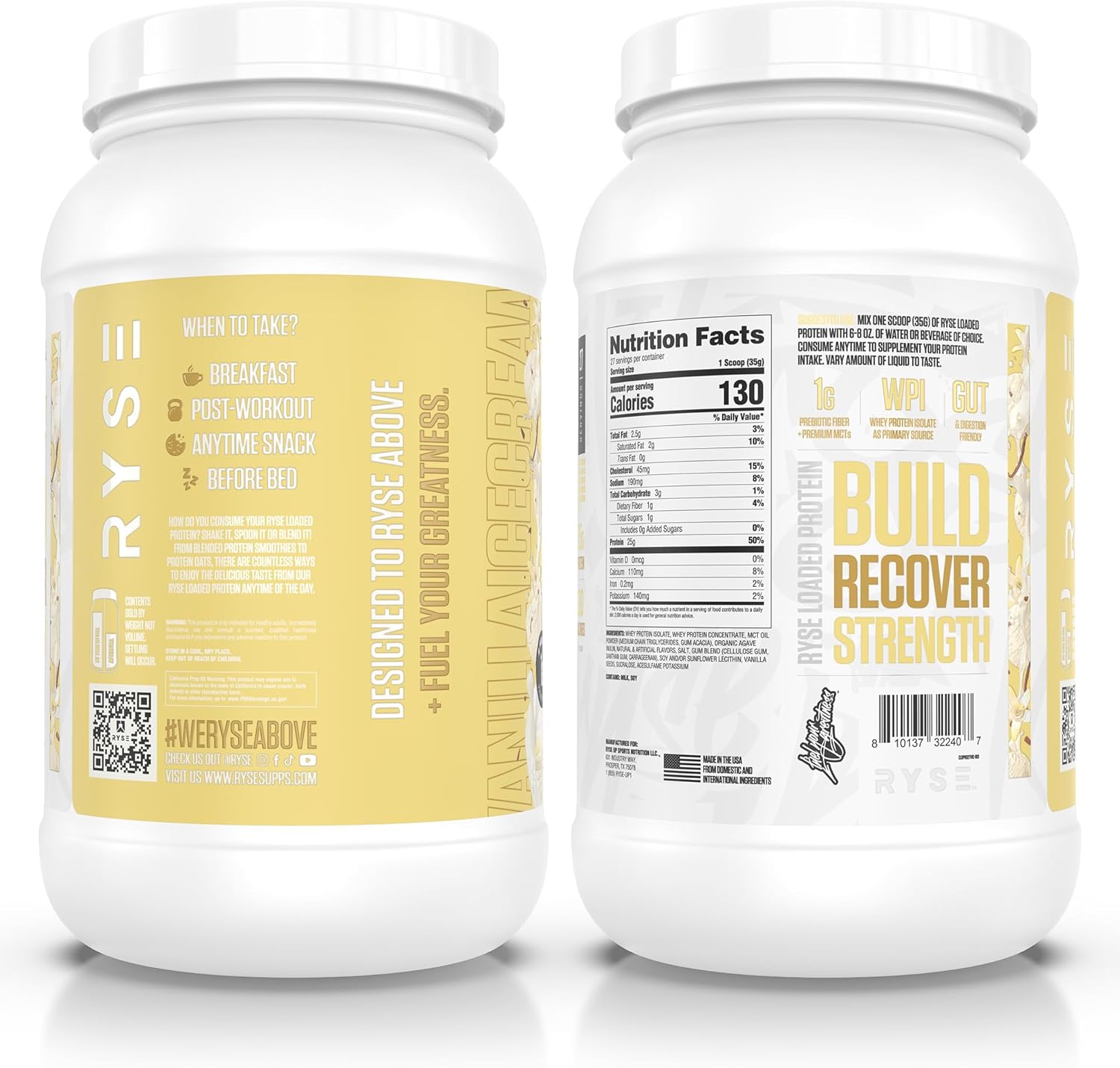 RYSE Loaded Protein Powder - Peanut Butter Cup - 25g Whey Protein Isolate & Concentrate with Prebiotic Fiber & MCTs - Low Carb, Low Sugar