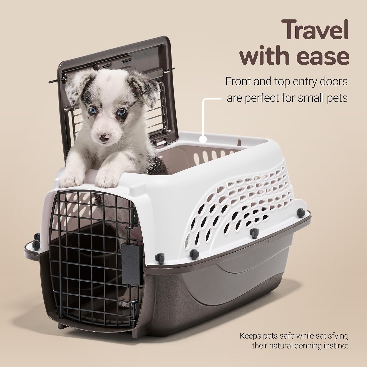 Petmate 2-Door Dog, Puppies & Cat Kennel, 19", White | Top & Front Loading, Made in USA, Extra Small