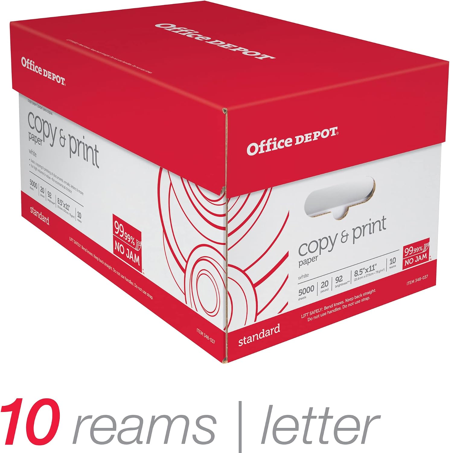Office Depot White Copy Paper, 8 1/2in. x 11in., 20 Lb., 84 Brightness, Case Of 10 Reams