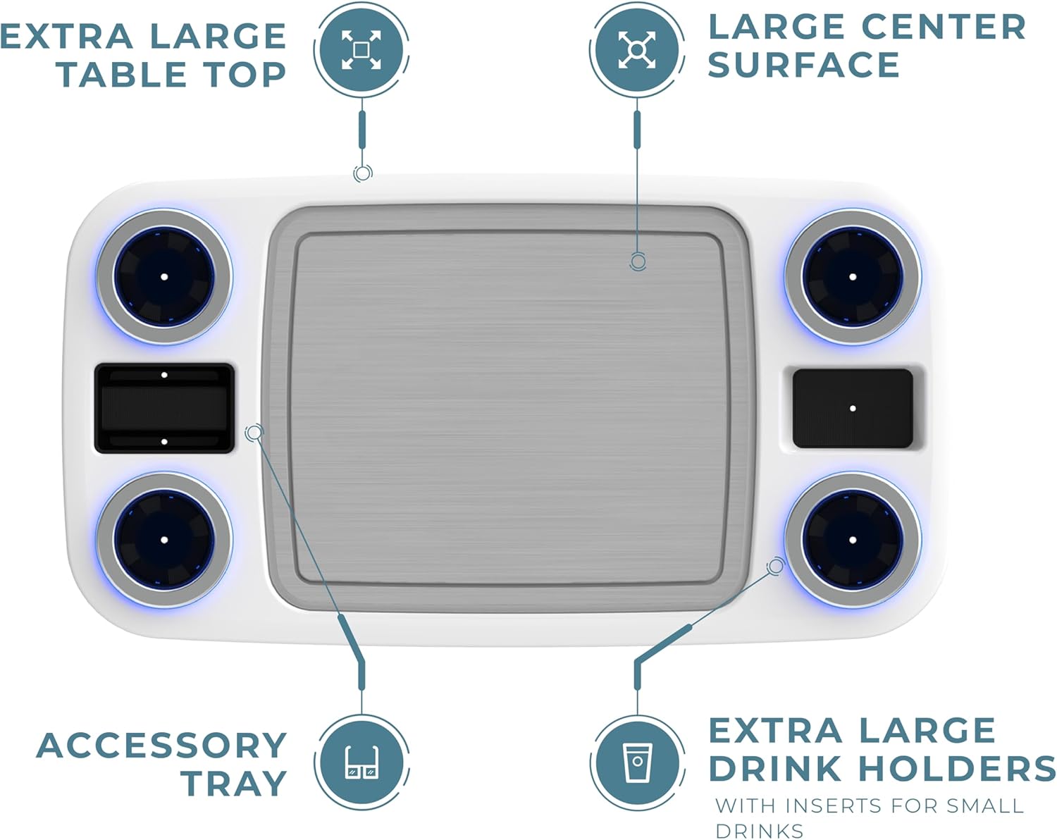 Manufacturers' Select Battery Op Lit Marine Boat Table Leg Set. Large Top with Blue LED Drink Holder. Pontoon Accessories