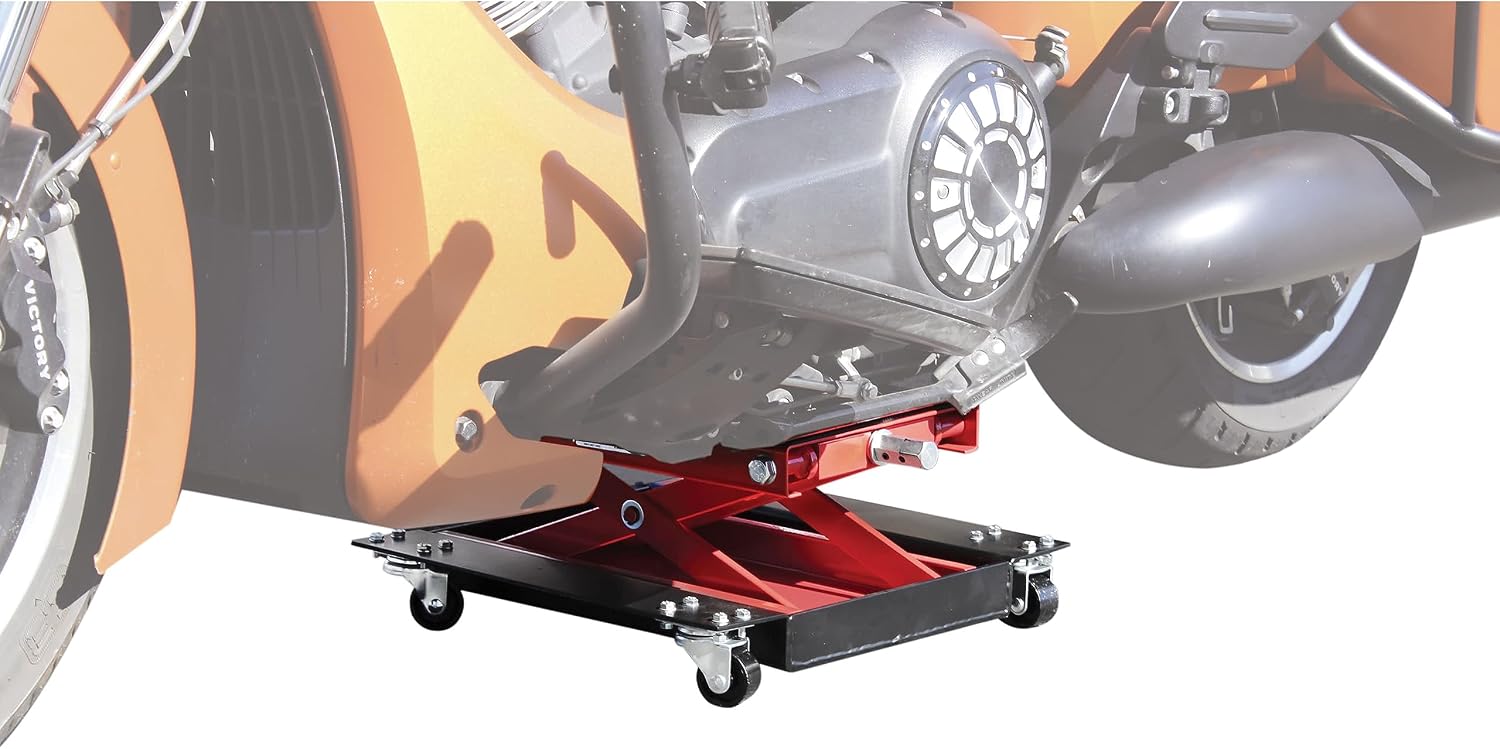 Extreme Max 5001.5059 Wide Motorcycle Scissor Jack with Dolly - 1100 lbs.