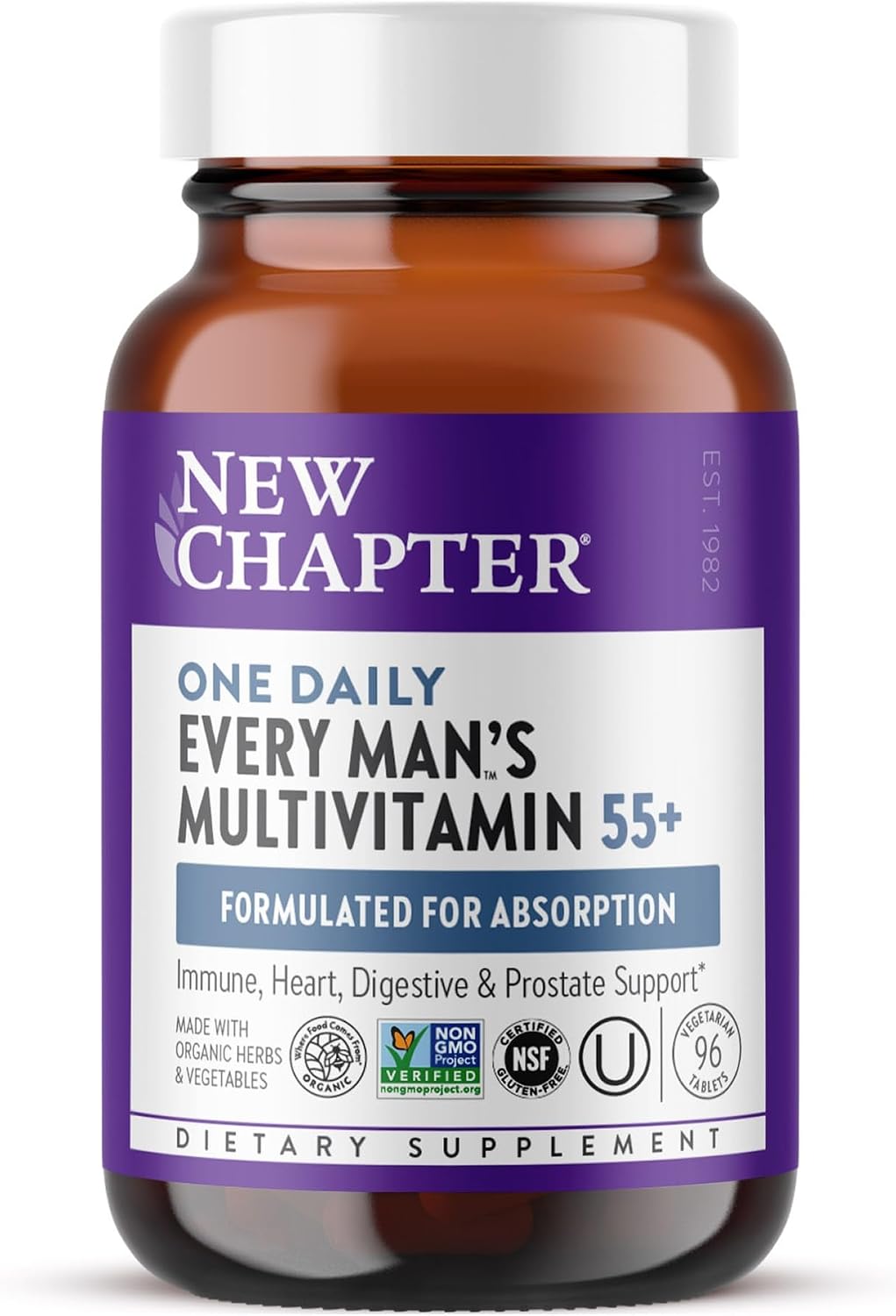 New Chapter One Daily Every Man's Multivitamin 55+ - Offers Eyesight, Immune System & Cellular Energy Support* - Contains Astaxanthin, Saw Palmetto & More - Gluten Free & Vegetarian - 48 Tablets