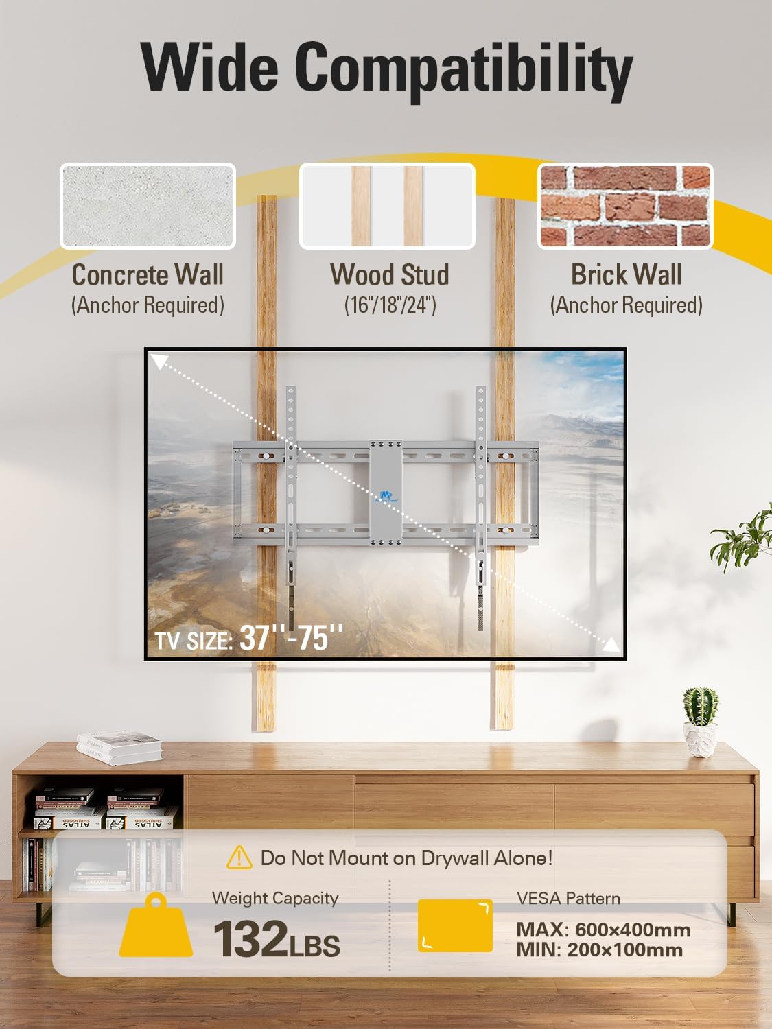 Mounting Dream Tilting TV Wall Mount for Most 37-90 Inch TVs up to 132lbs | Low Profile TV Mount Fits 16", 18", 24" Studs, Max VESA 600x400mm, Wall Mount TV Bracket with Quick Lock & Release, MD2268-LK