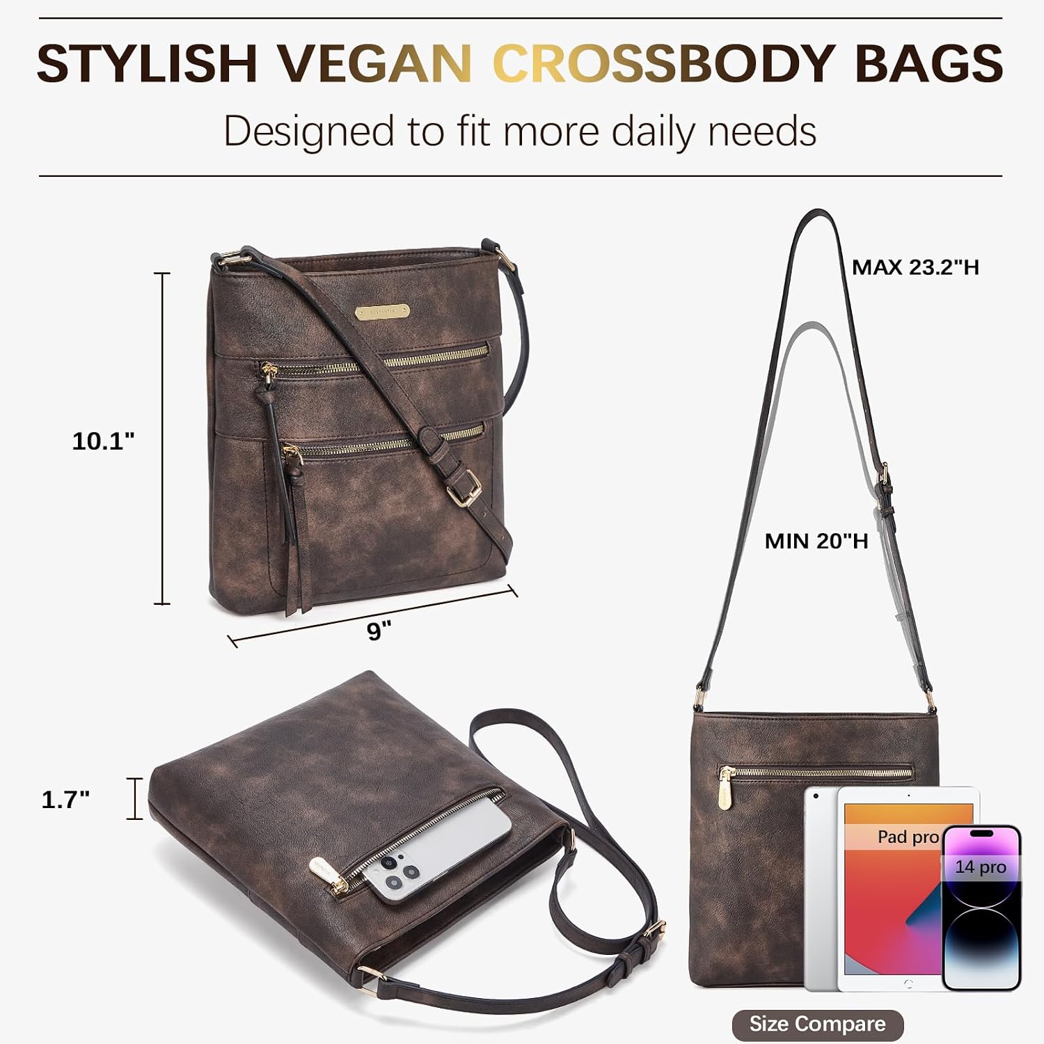BOSTANTEN Crossbody Purses for Women Medium Shoulder Bag Quilted Handbags with Zipper Pocket
