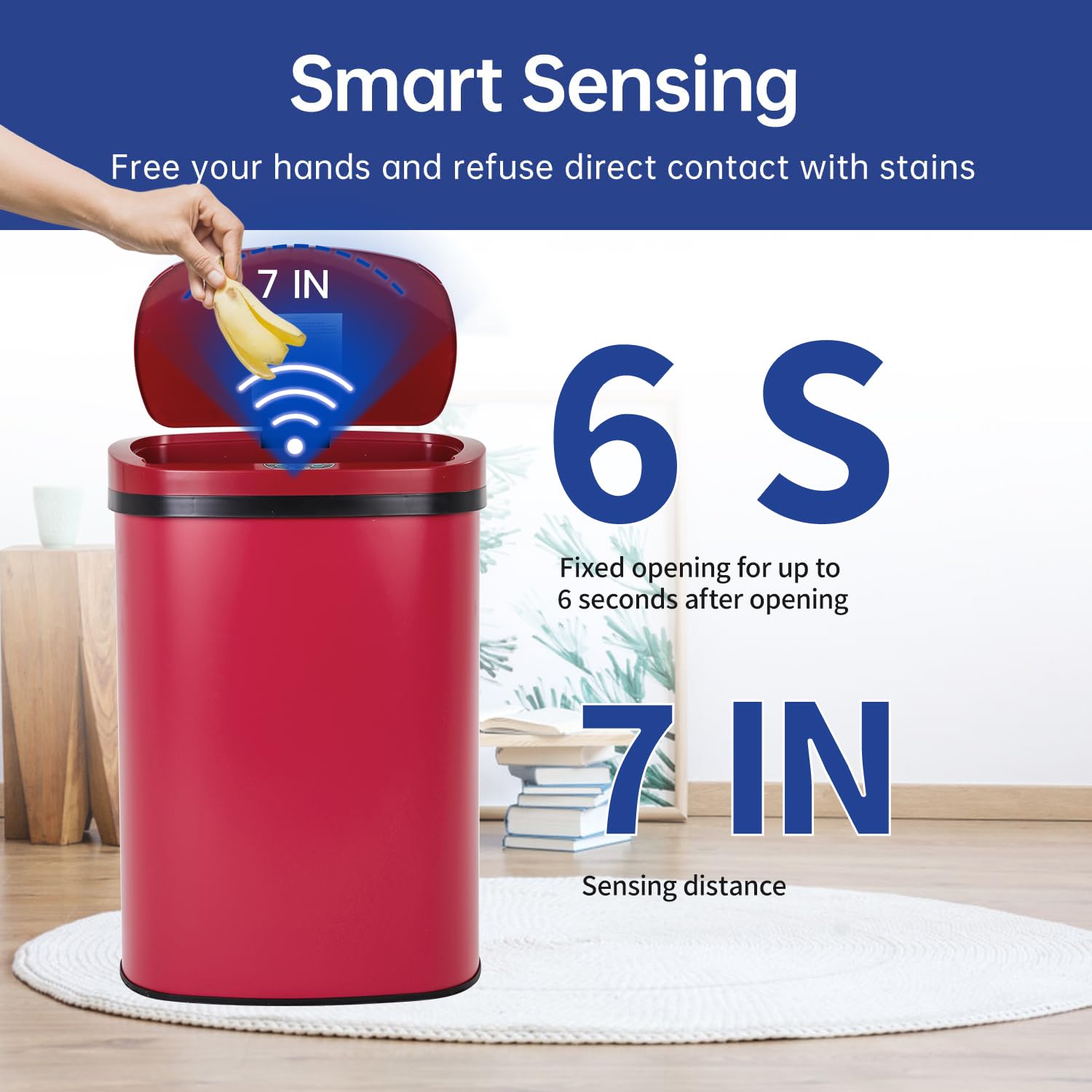 BestOffice | 13 Gallon Stainless Steel Trash Can with Lid | Steel | Automatic Touchless Garbage Can | Odor Control | Modern Oval Design | Easy to Clean | For Kitchen, Bathroom, Office or Home