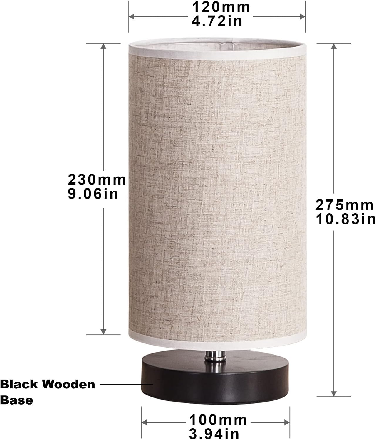 lifeholder Table Lamp, Bedside Nightstand Lamp, Simple Desk Lamp, Fabric Wooden Table Lamp for Bedroom Living Room Office Study, Cylinder Black Base