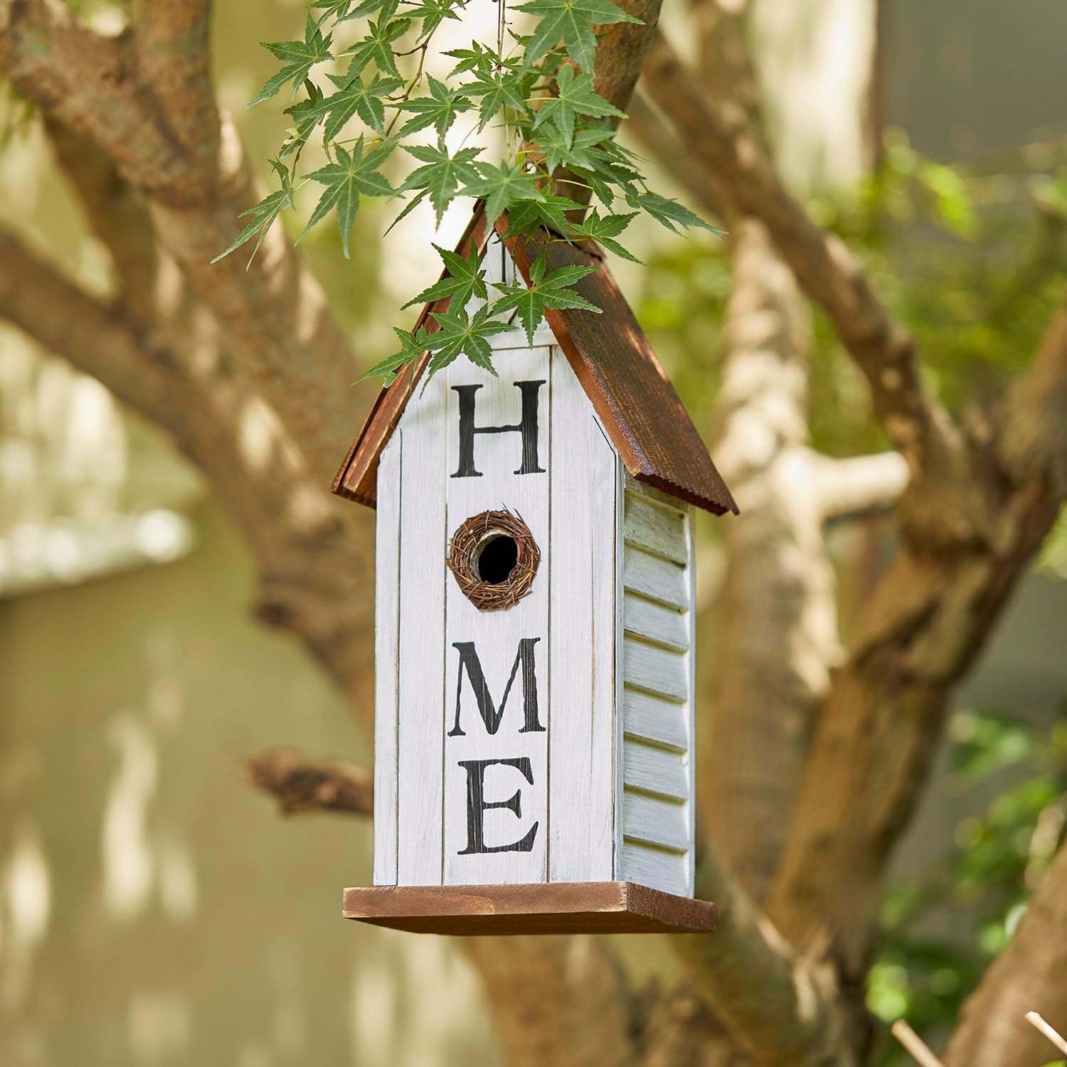 Glitzhome Bird Houses for Outside,10" H Rustic Wooden Bird House Garden Distressed Decorative Birdhouse for Outdoors, Hanging Birdhouse for Bluebird Hummingbird Wren Finch Cardinals Cedar