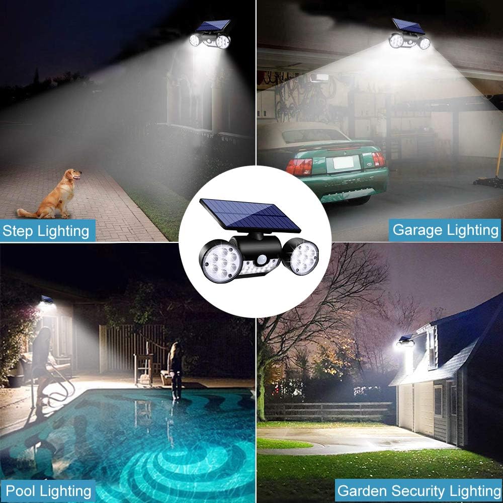 Solar Outdoor Lights Motion Sensor Security Flood Lights 3 Head | Solar Powered Wall Light, IP65 Waterproof, 270°Wide Angle Spotlight with 2 Modes for Garden Patio Porch Yard Path Tree