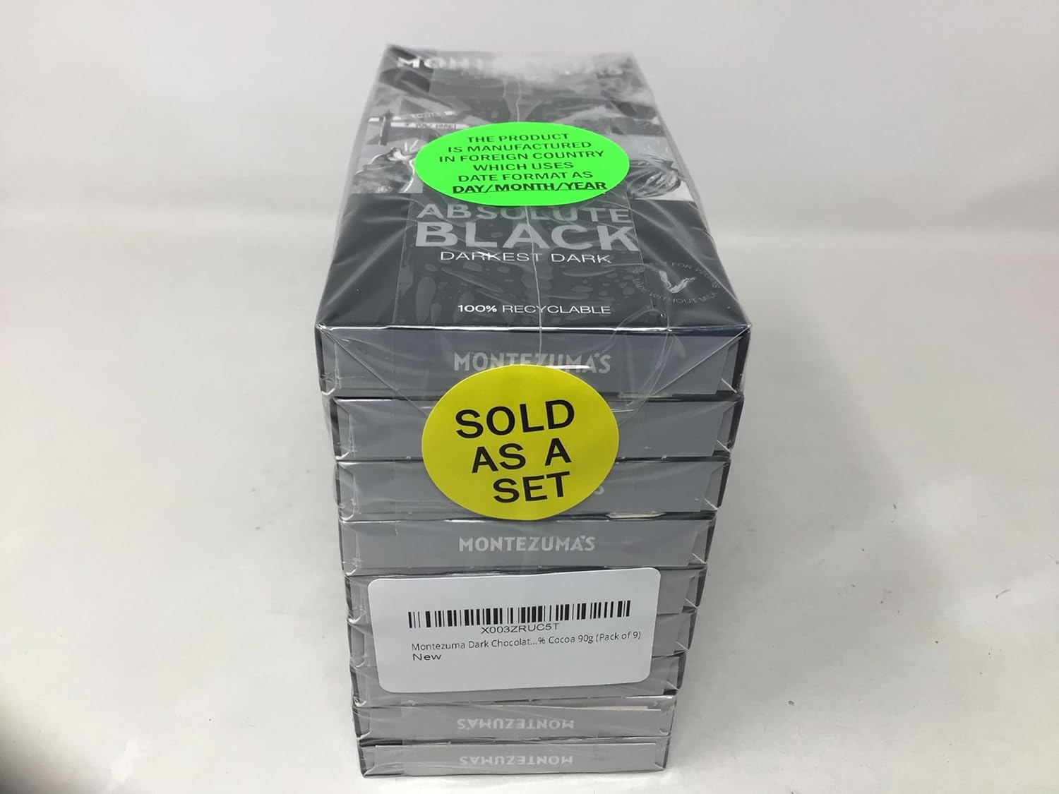 Montezuma Dark Chocolate Absolute Black 100% Cocoa 90g (Pack of 9)