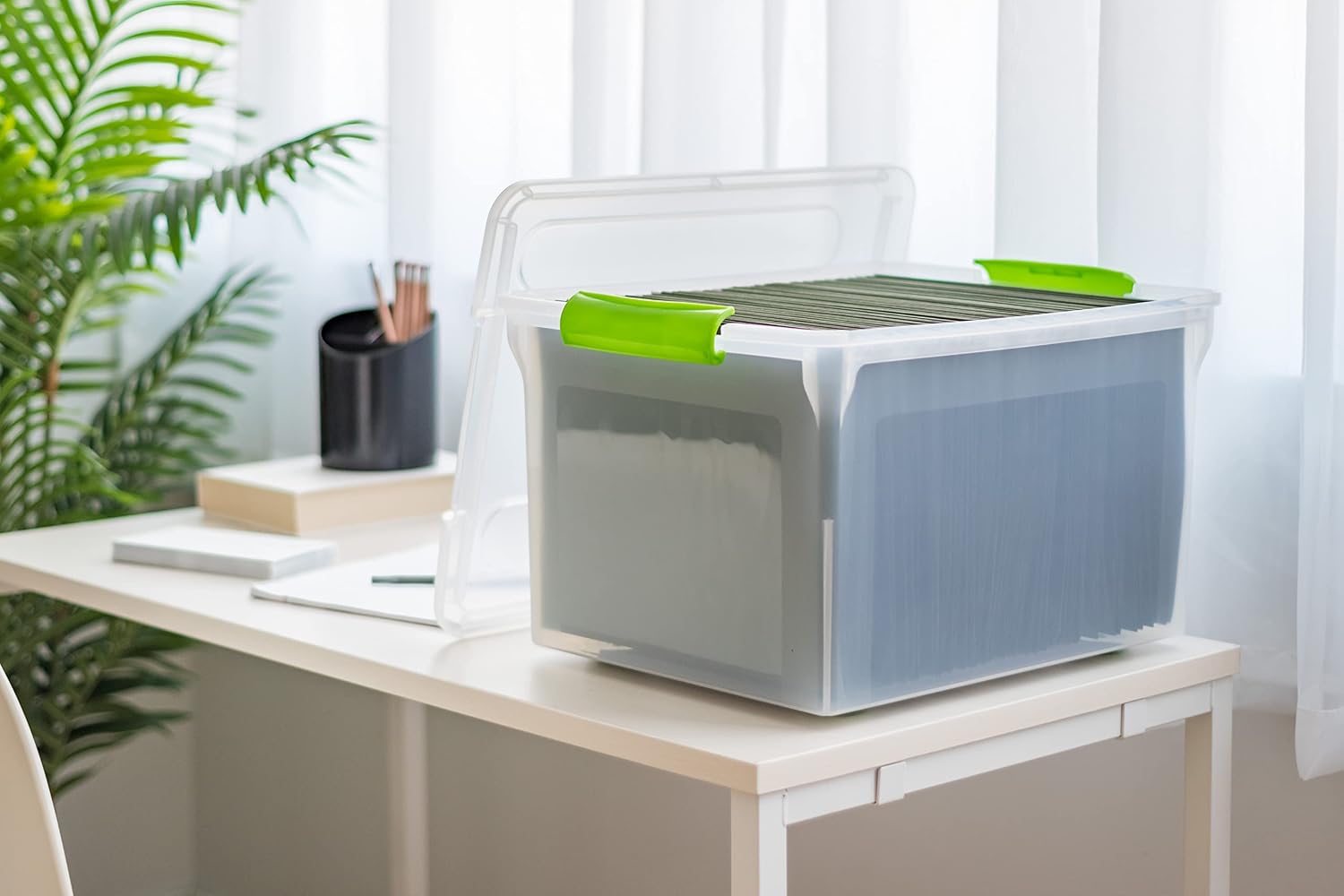IRIS USA 5-Pack 44 Qt. Letter File Box with Hinged Lid, Clear | Protect important documents, letter and legal files with secure storage for home offices, moving, and long-term organization