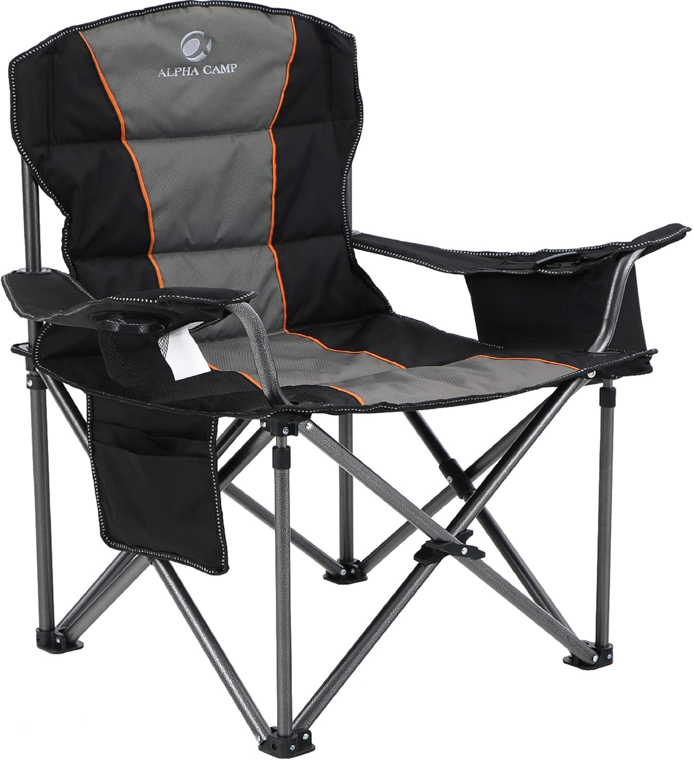 ALPHA CAMP Oversized Fully Padded Camping Chairs with Lumbar Support | Heavy duty 500 LBS, Steel Frame, Sturdy, Durable, Cooler Bag