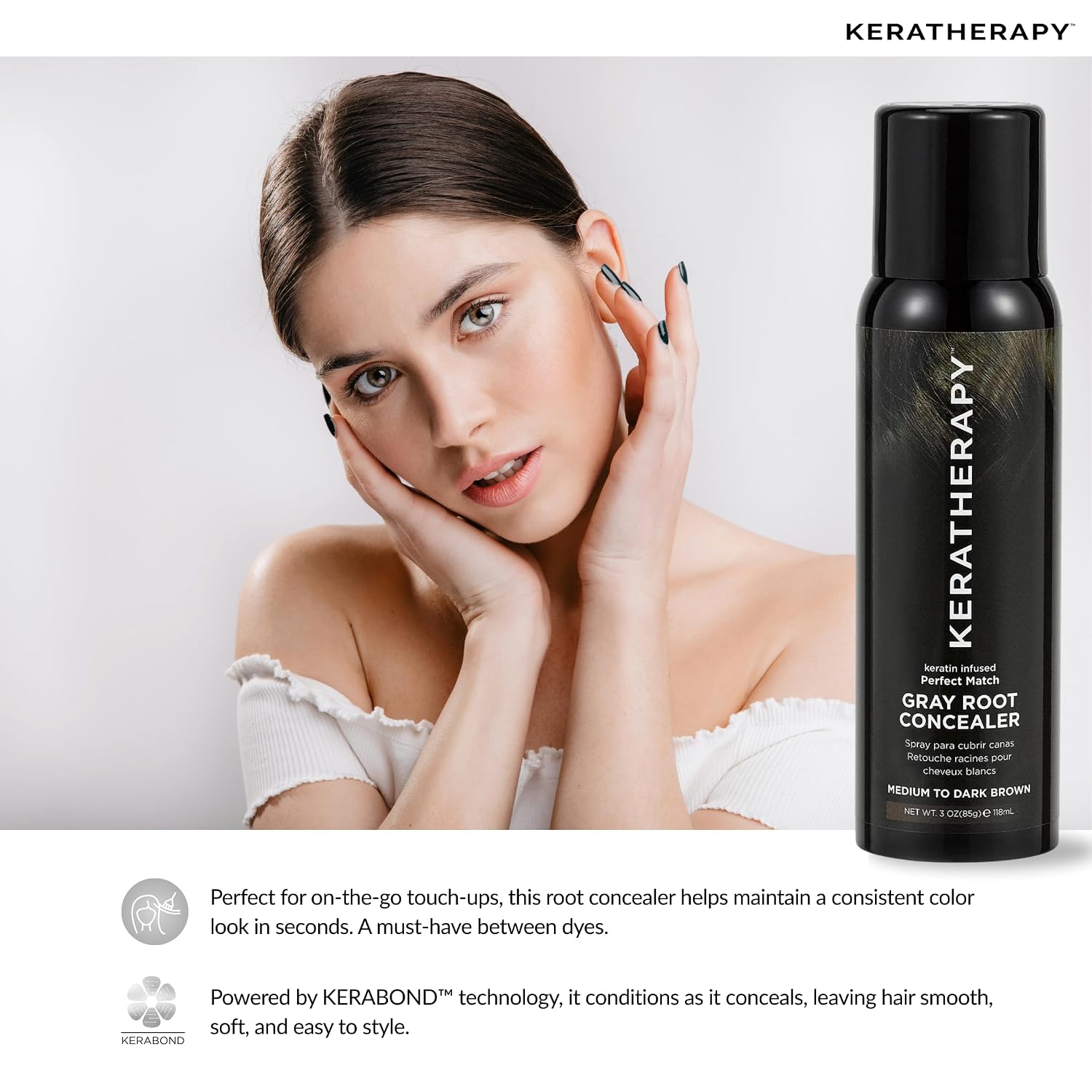 Keratherapy Keratin Infused Perfect Match Gray Root Concealer Spray, Dark Brown, 3 oz