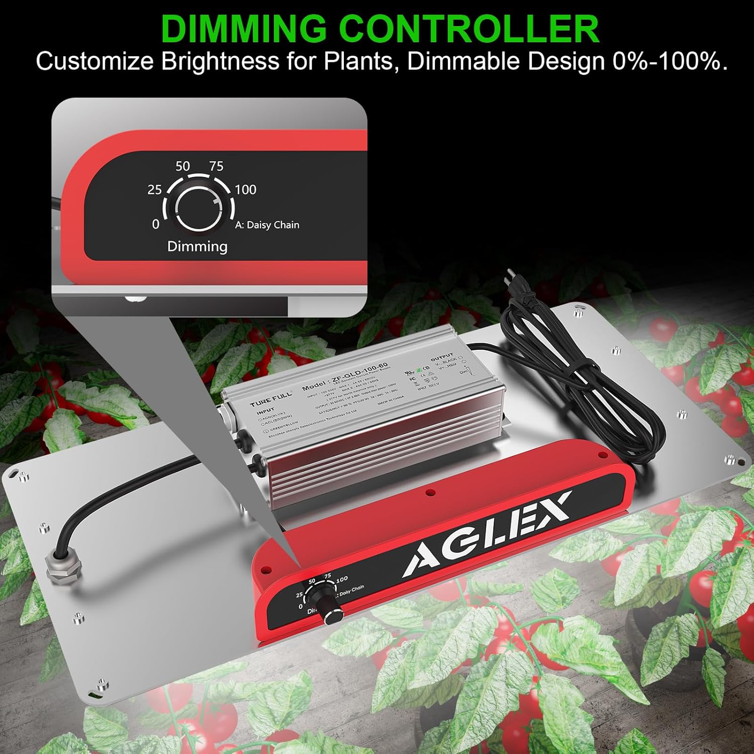 AGLEX K1000 LED Grow Light, Grow Light with Daisy Chain & Dimmable, Full Spectrum Plant Grow Lights for Hydroponic Indoor Plants Seeding