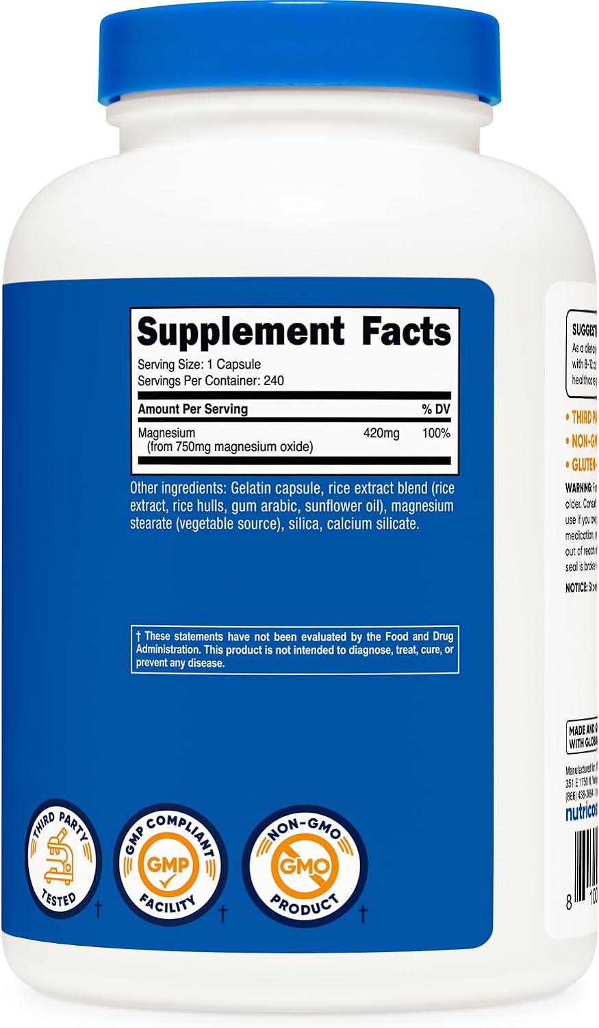 Nutricost Magnesium Oxide 750mg, 240 Capsules, 420mg of Magnesium, GMO-Free | Gluten Free