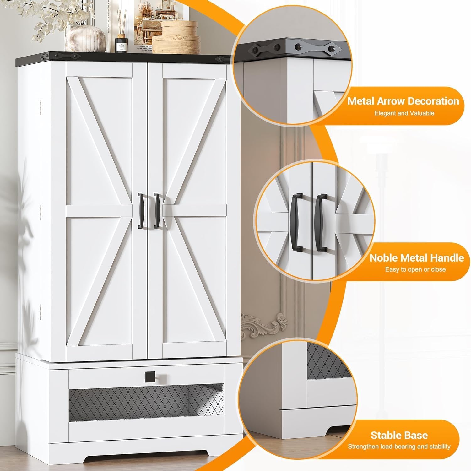 kepptory 47” Pantry Cabinet, Kitchen Pantry Storage Cabinet with Doors and Adjustable Shelves,Freestanding Buffet Cupboards Sideboard for Living Room and Dinning Room (White)