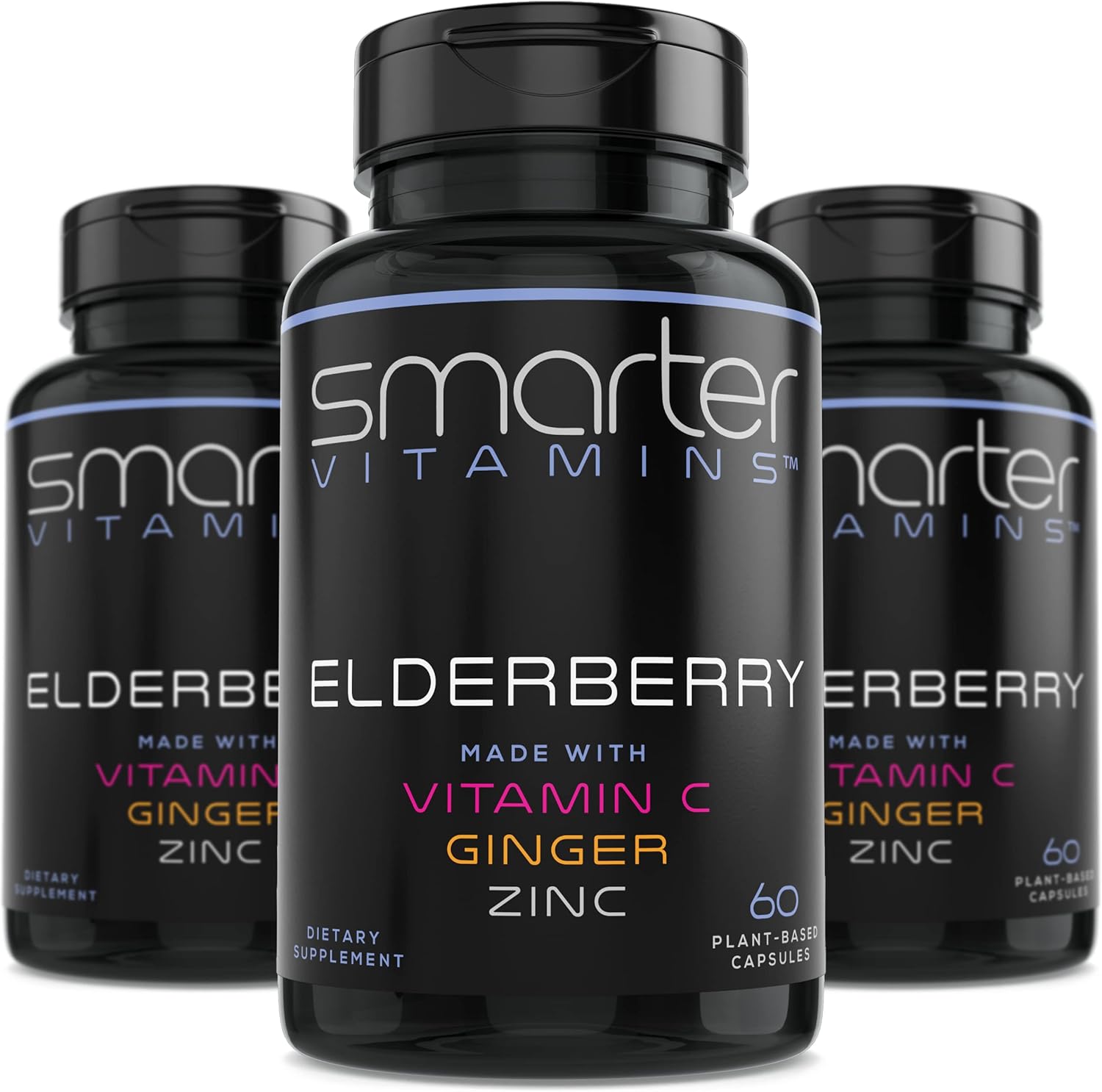 10:1 Black Elderberry Extract with Vitamin C, Zinc & Ginger, 60 Vegan Caps