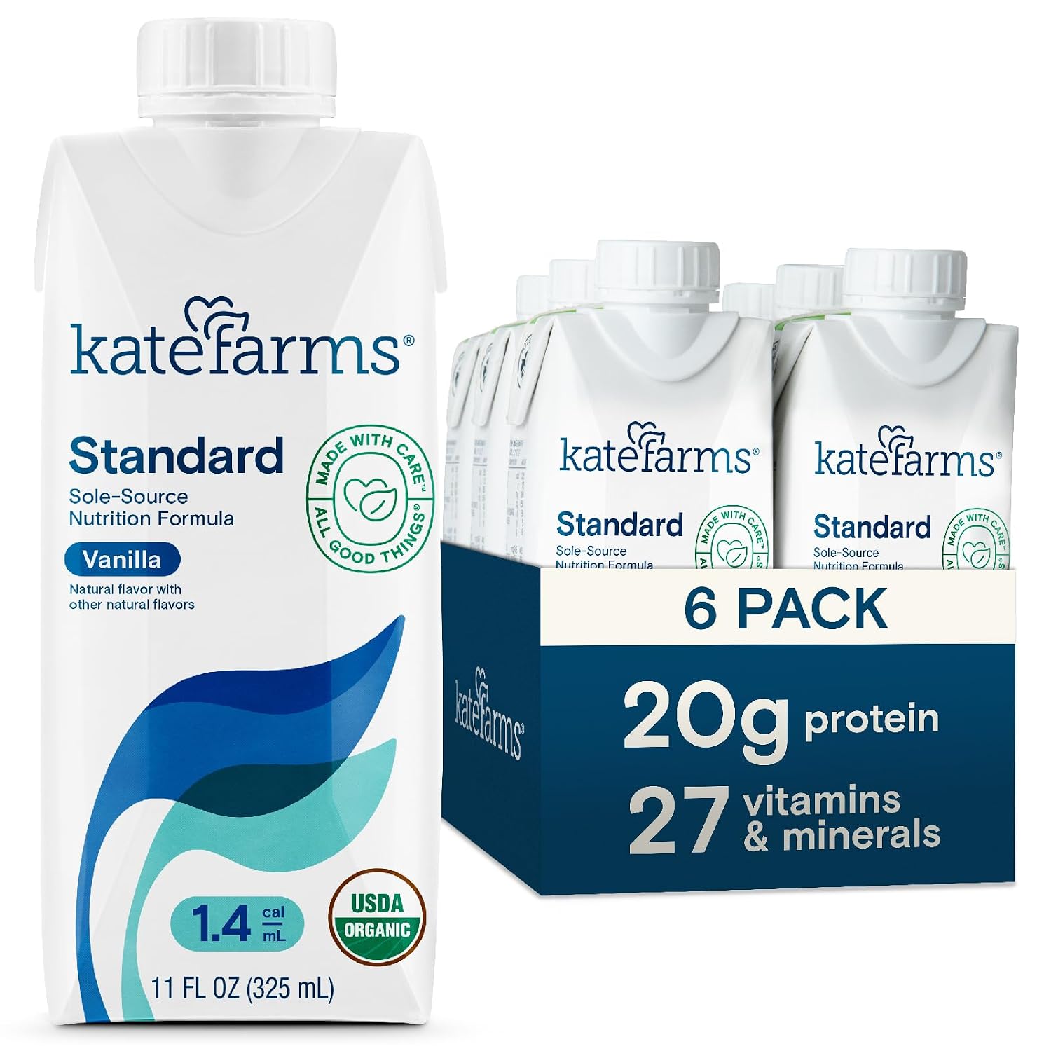 KATE FARMS Organic 1.4 High Calorie Shake, Plain, 20g Protein, 12 Pack