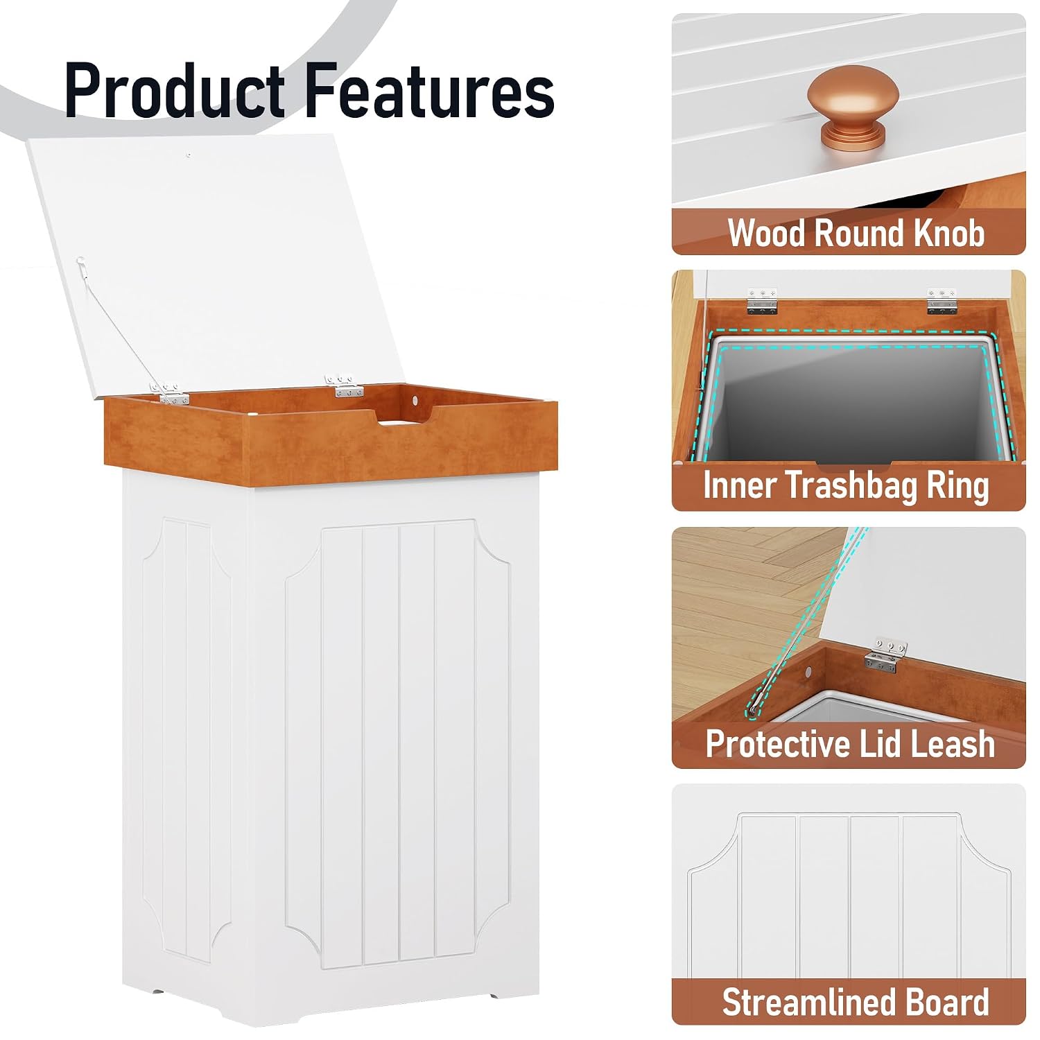 Function Home Trash Can Cabinet, 13 Gallon Kitchen Garbage Can, Wood Recycling Trash Bin, Freestanding Dog Proof Trash Can, Farmhouse Trash Cabinet with Lid for Home Kitchen Bathroom, Yellow