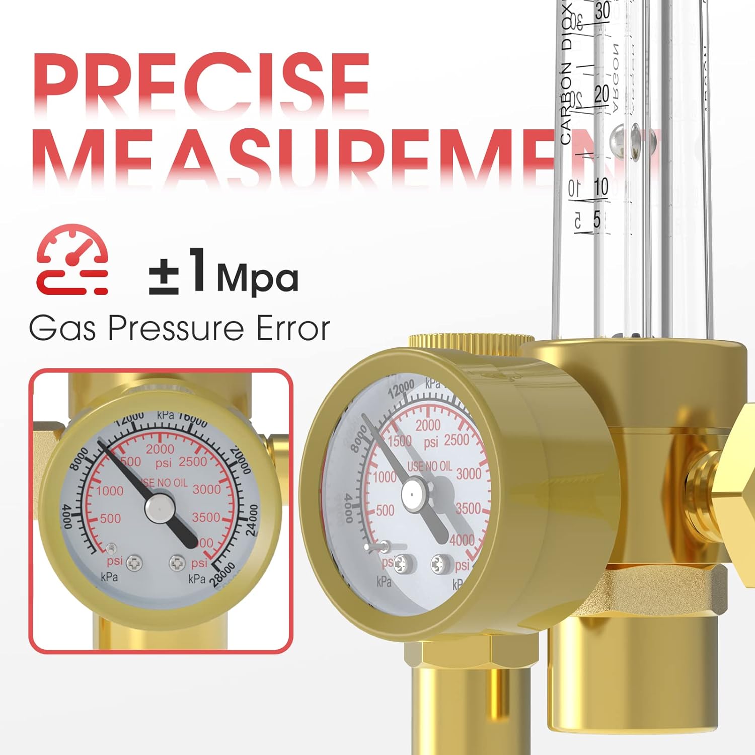 YESWELDER Welding Gas Flowmeter, Leak-Proof Argon CO2 Pressure Gauge with