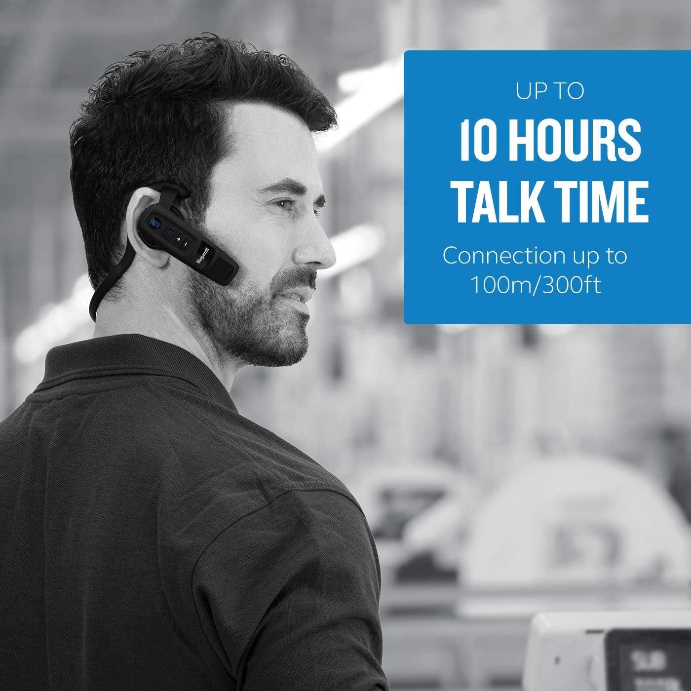 BlueParrott C300-XT MS Noise Cancelling Bluetooth Headset–Hands-Free Wireless Headset Programmed with Access to Microsoft Teams Walkie Talkie
