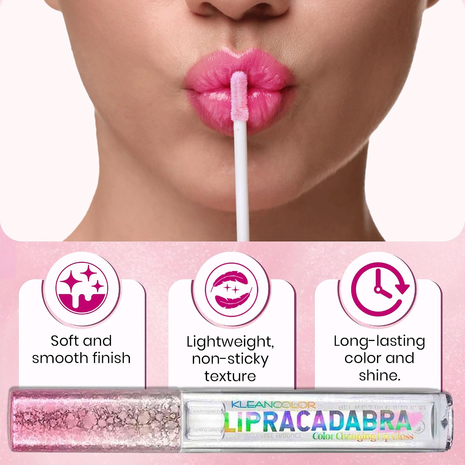 Kleancolor Lipracadabra Color Changing Lip Gloss 2 Pack – pH Activated Clear Gloss Reveals a Custom Pink Tint – Lightweight