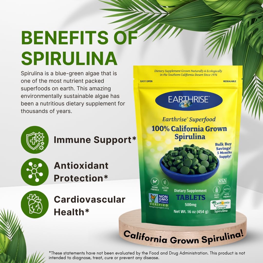 Earthrise Superfood California Spirulina 500mg Tablets, 1 LB