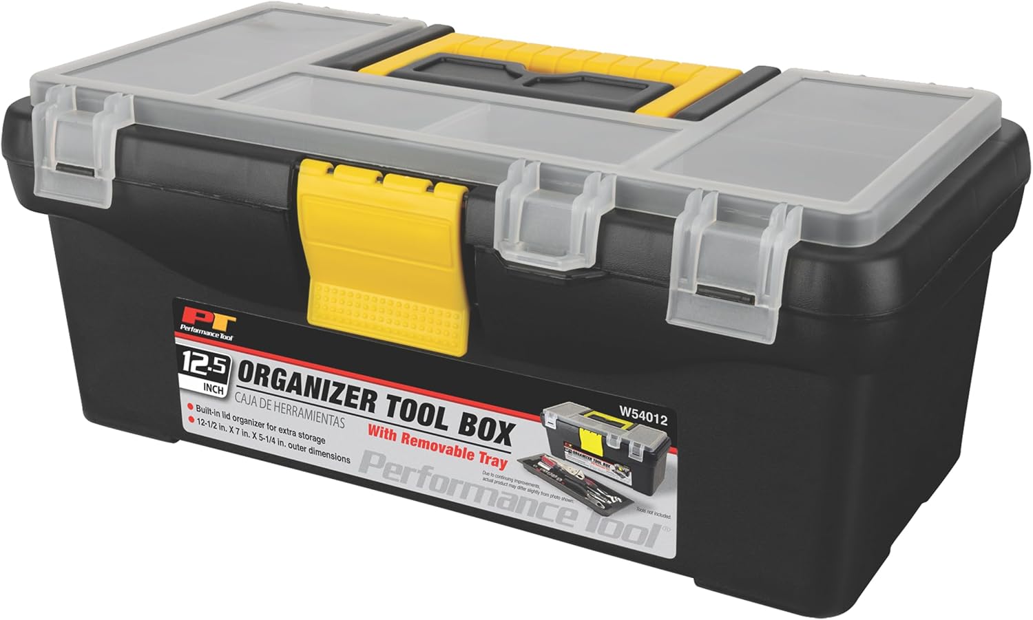 Performance Tool W54026 26 in. Steel Tool Box with Removable Tote | Heavy duty steel storage box and organizer. Recessed ergonomic comfort handle. Strong double latch with padlock eyehole