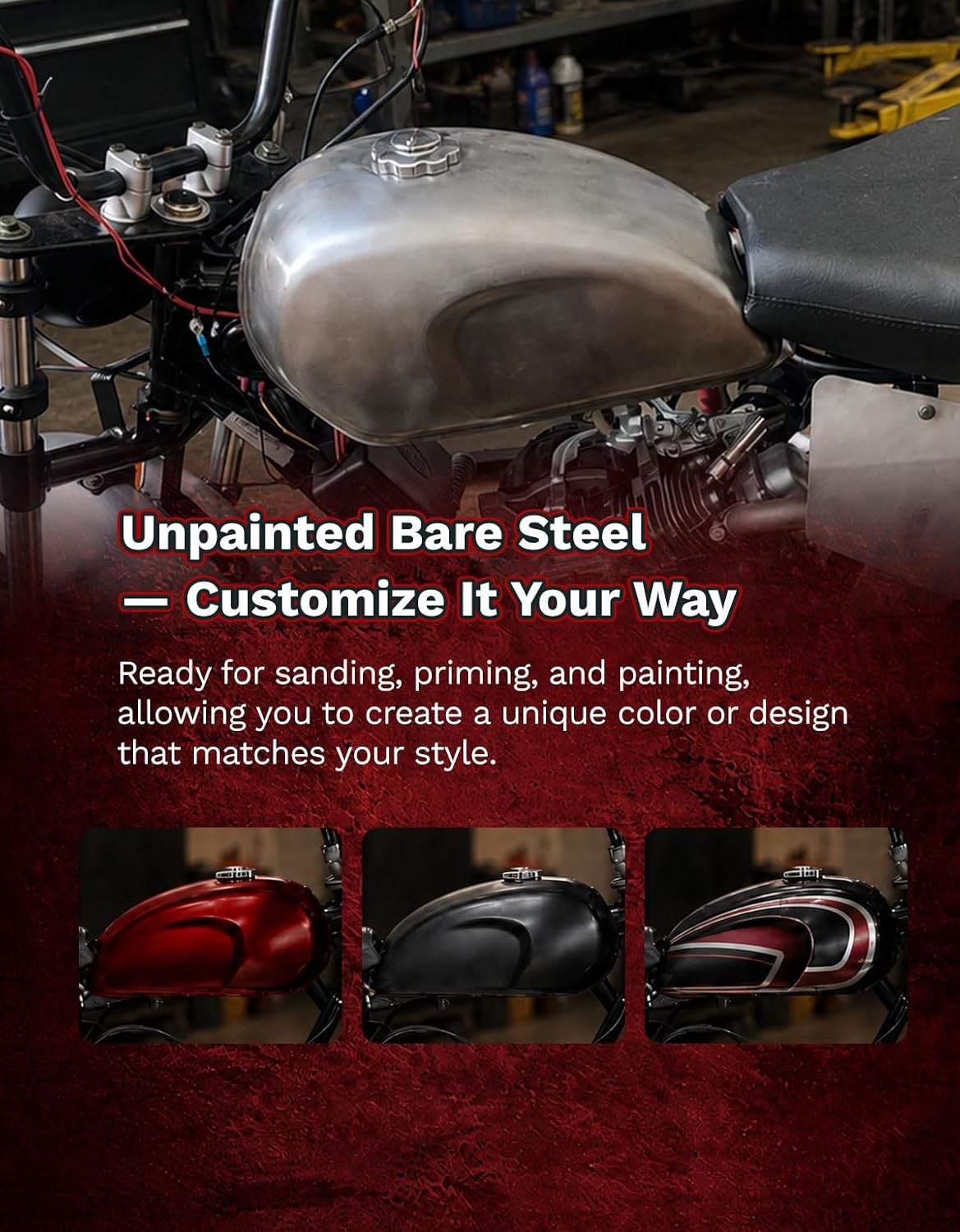 SLMOTO 3.4 Gallon Motorcycle Gas Tank W/Cap Fit For Honda Rebel 250 CMX250