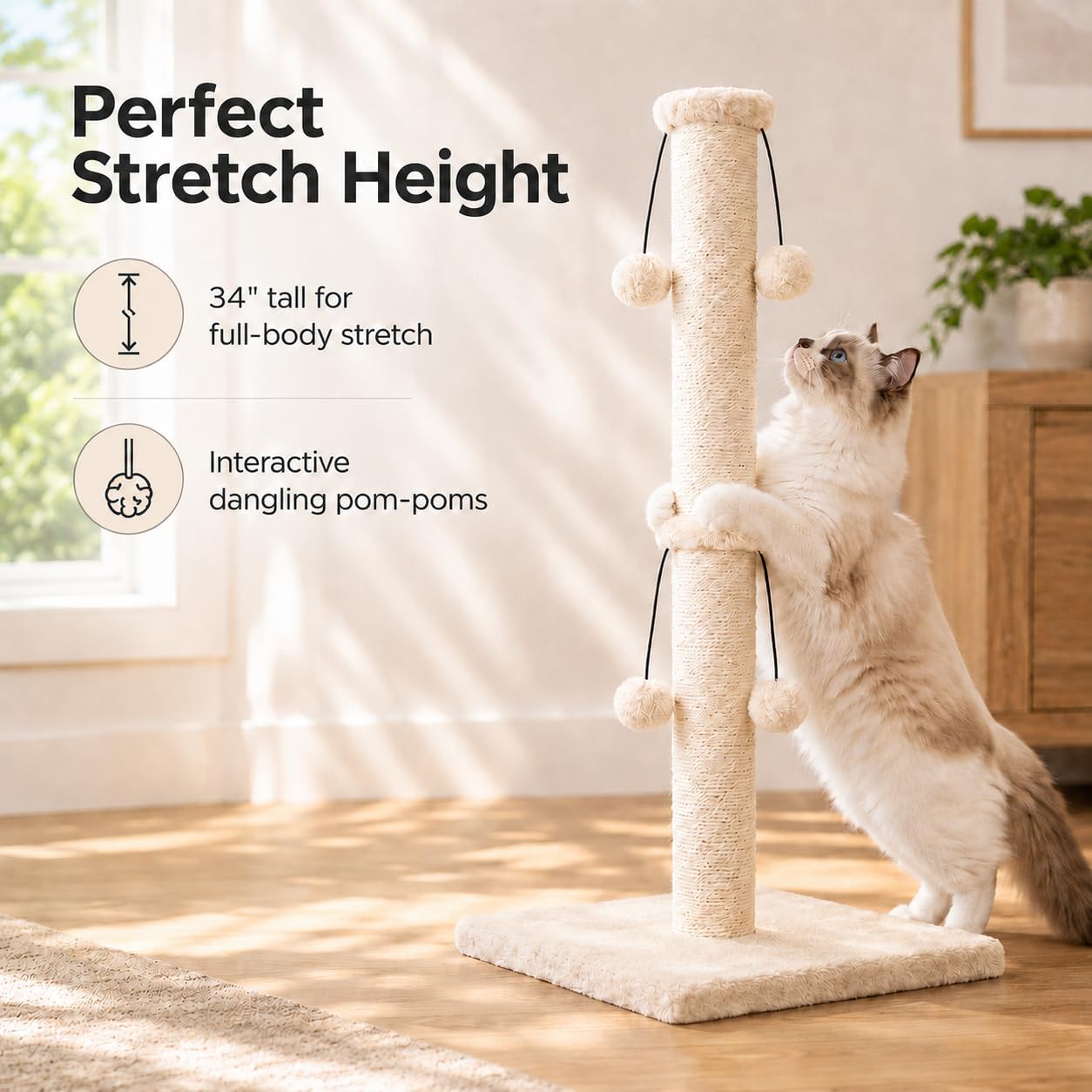 Dimaka 29'' Cat Scratching Post, Natural Sisal Rope Scratcher Post, Kitten Claw Scratch with 4 DanglingToy Balls for Large Cats (Grey)