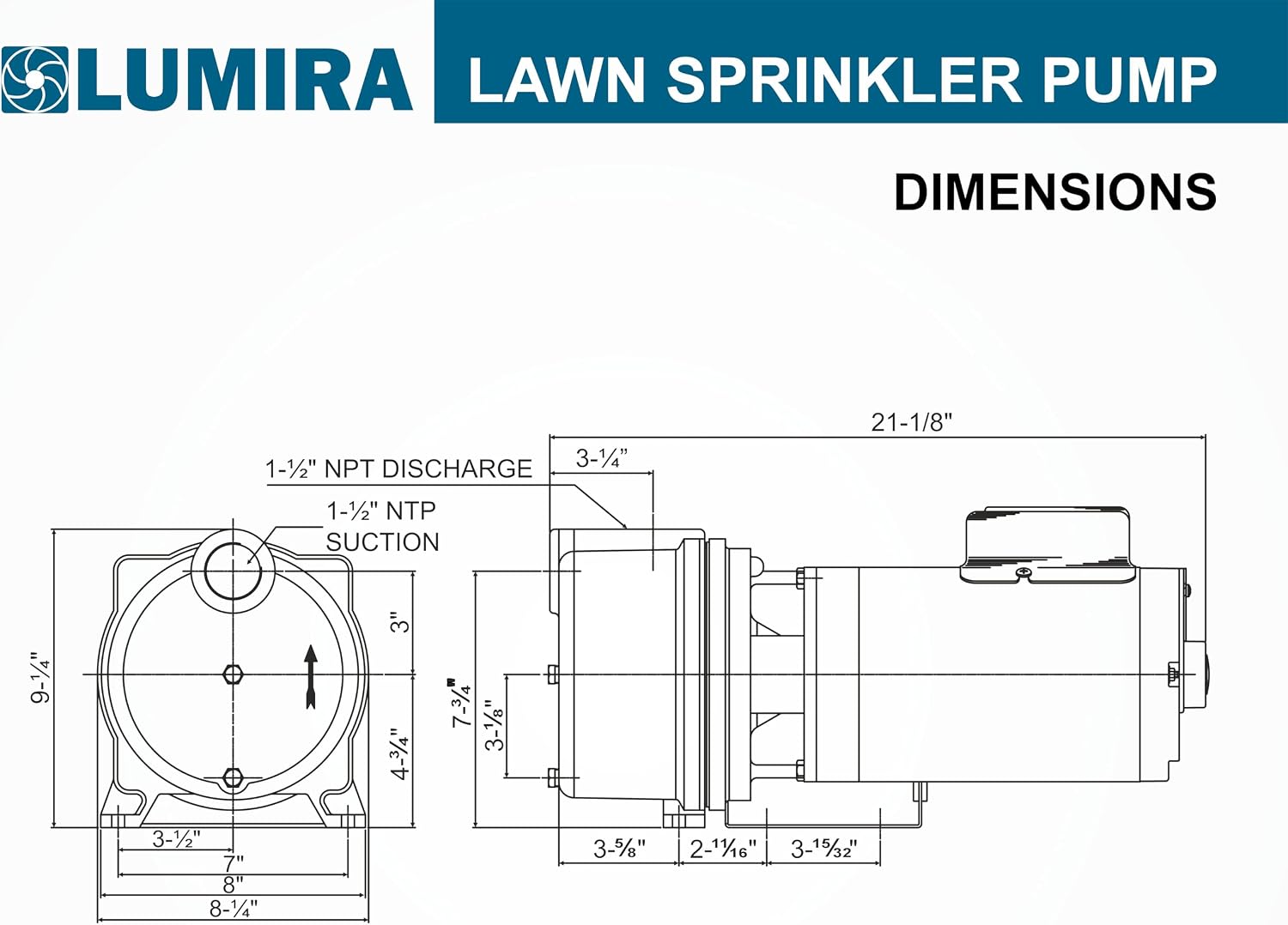1.5 HP, 72 GPM, Lawn/Irrigation/Garden Sprinkler Pump, Cast Iron, 115/230V Single Phase