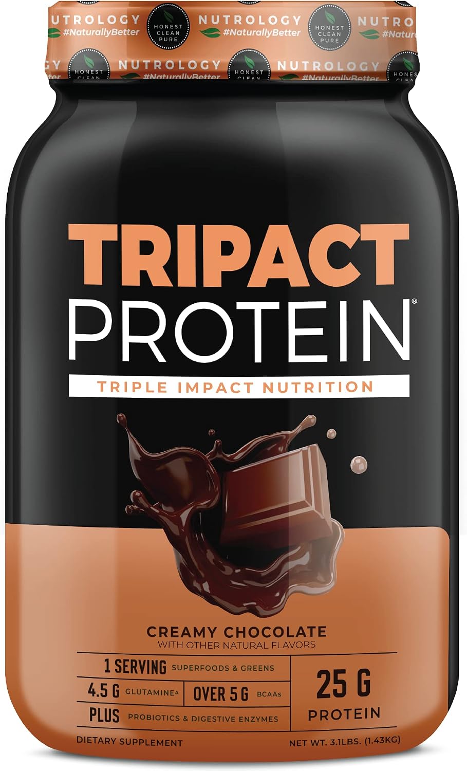 TRIPACT Protein Powder Vanilla Latte Cinnamon - 40 Servings | 7-in-1 Meal Replacement, Grass Fed Whey Protein, Pea Protein, Rice Protein, Greens Blend, Recovery Support