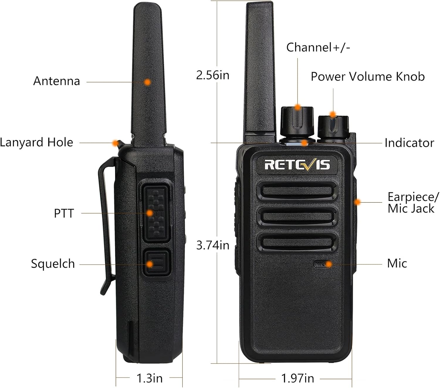 Retevis RT68 Walkie Talkies for Adults, Portable FRS Two-Way Radio (4 Pack) | Splash-Proof & Weather-Resistant, Powerful 500mW Speaker