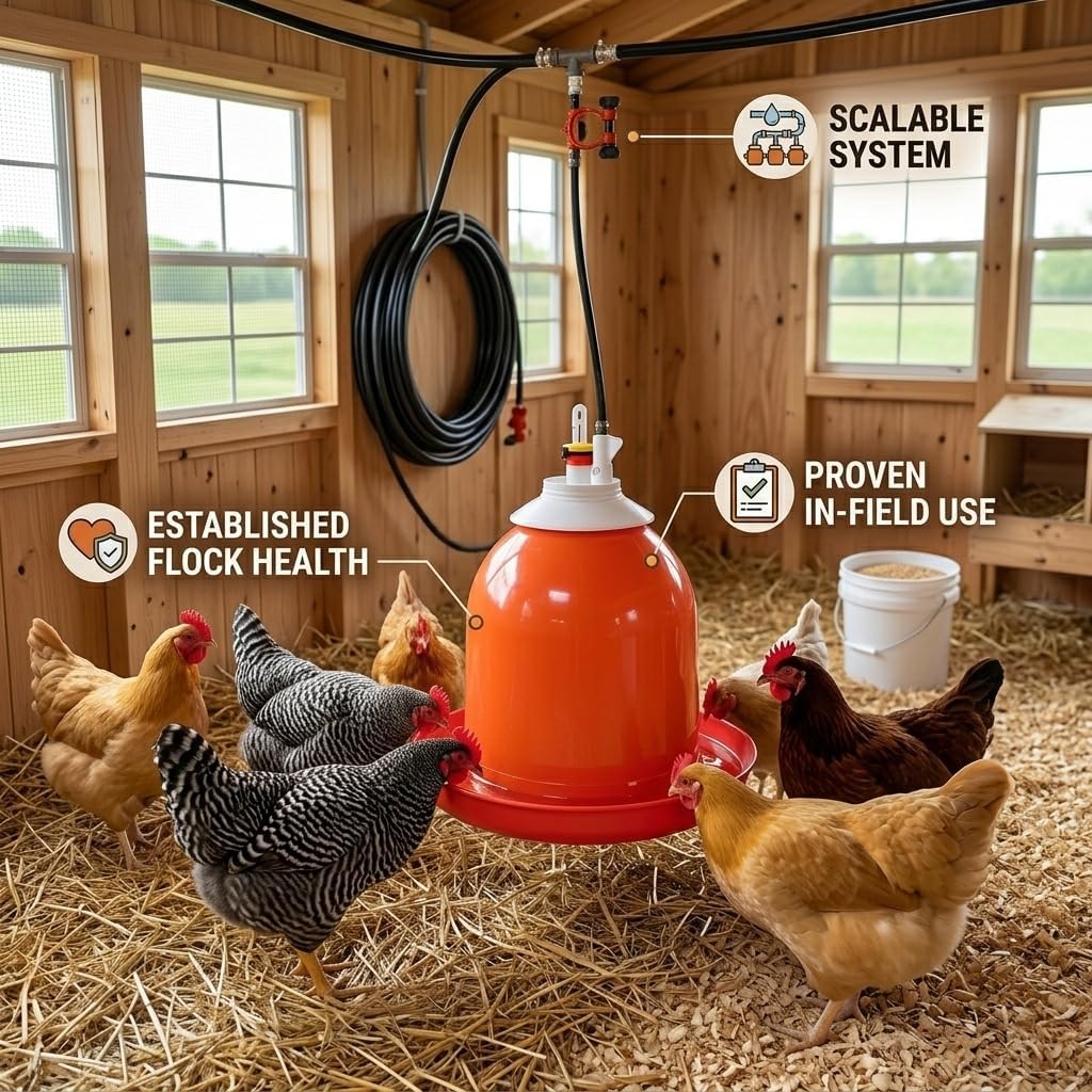 Bell-Matic Automatic Poultry Waterer – Gravity Feed Drinker | Automatic Gravity Flow System, Heavy-Duty Construction, Consistent Water Supply