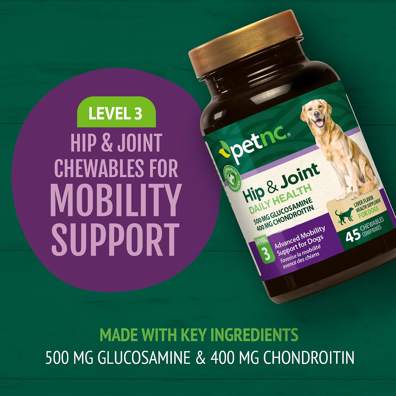 PetNC Natural Care Hip and Joint Soft Chews for Dogs, 90 Count - 27591 | Glucosamine Chondroitin MSM Dog Chews with Hyaluronic Acid, Liver Flavored Bone & Joint Support Supplement, For All Breeds