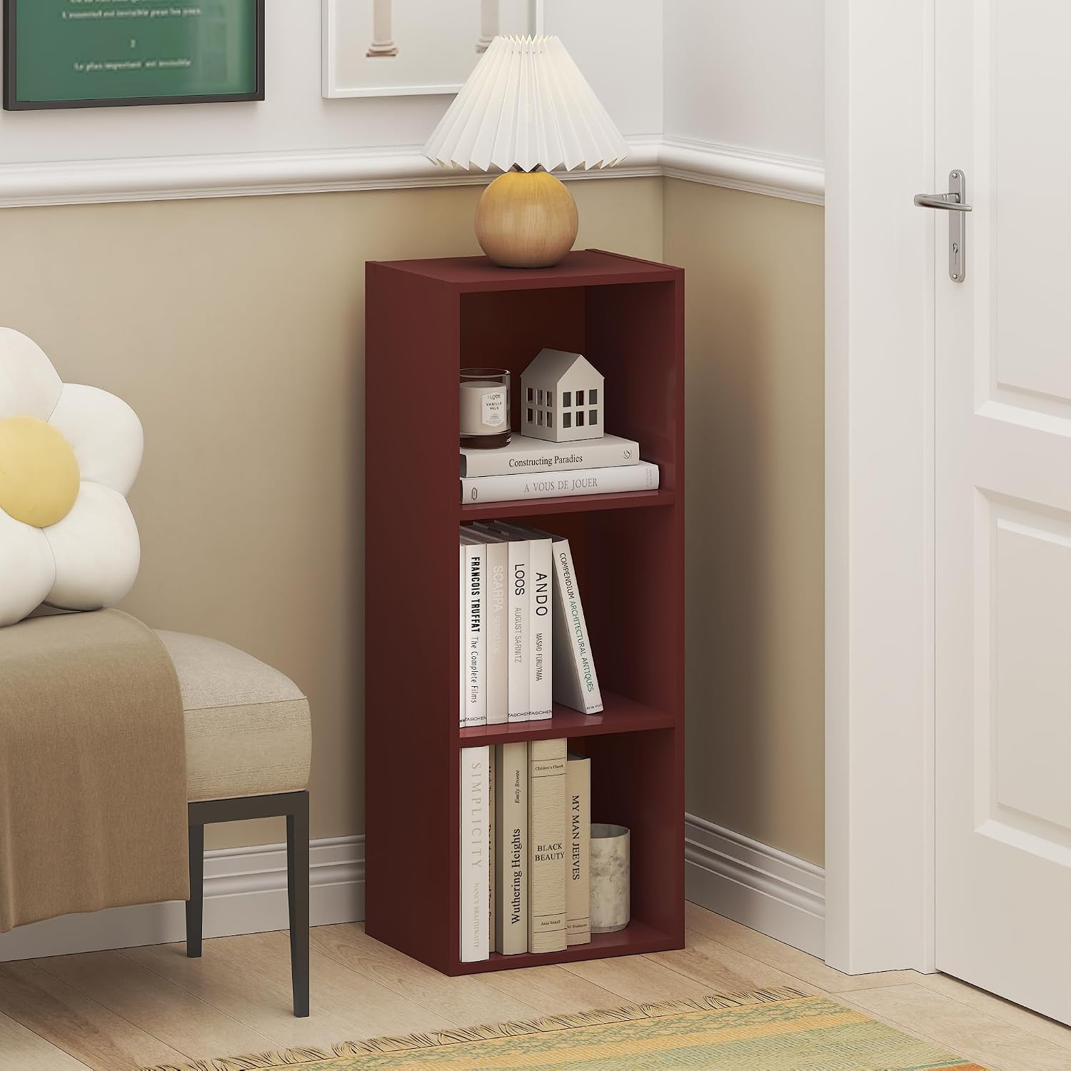 Furinno PASIR Book Shelf, 5-Tier Modern Bookshelf, Open Shelves Bookcase, 9 x 12 x 52, for Living Room, Bedroom, Home Office, Plain White