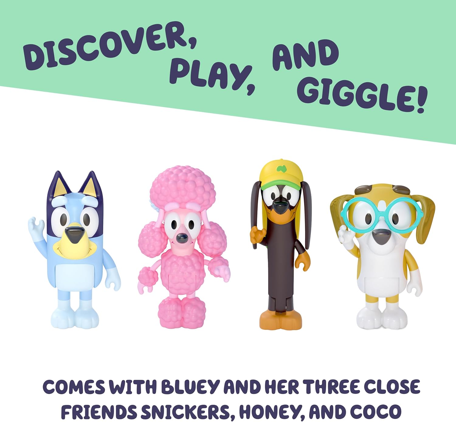 Bluey School Figurine Toys Pack of 4, Articulated Character Toys with Chloe, Rusty, and Calypso Figurines, Small Action Figures for Kids Ages 3+